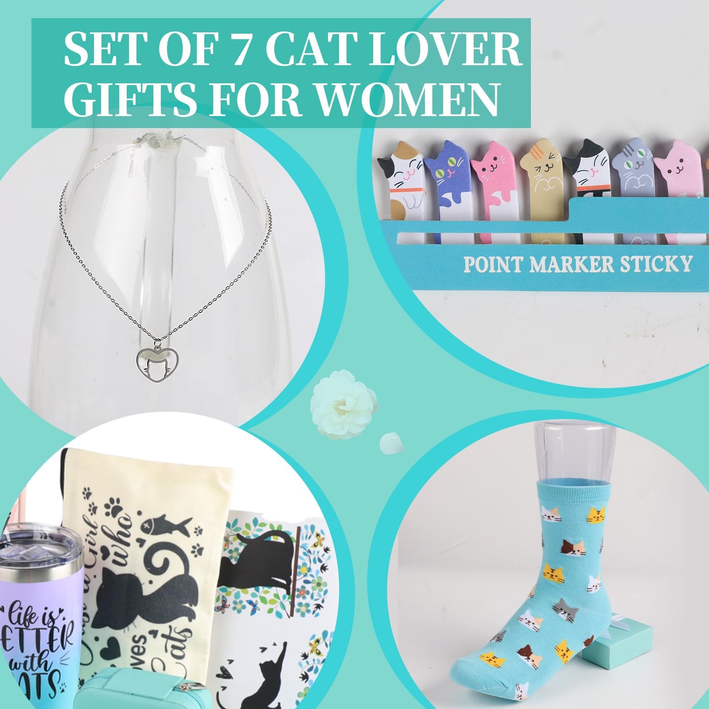 Cefanty Cat Lover Gifts for Women, Mom Gifts Cat Themed Gift Basket Birthday Teacher Appreciation Valentine's Day Mother's Day Cat Lovers With 20 OZ Tumbler