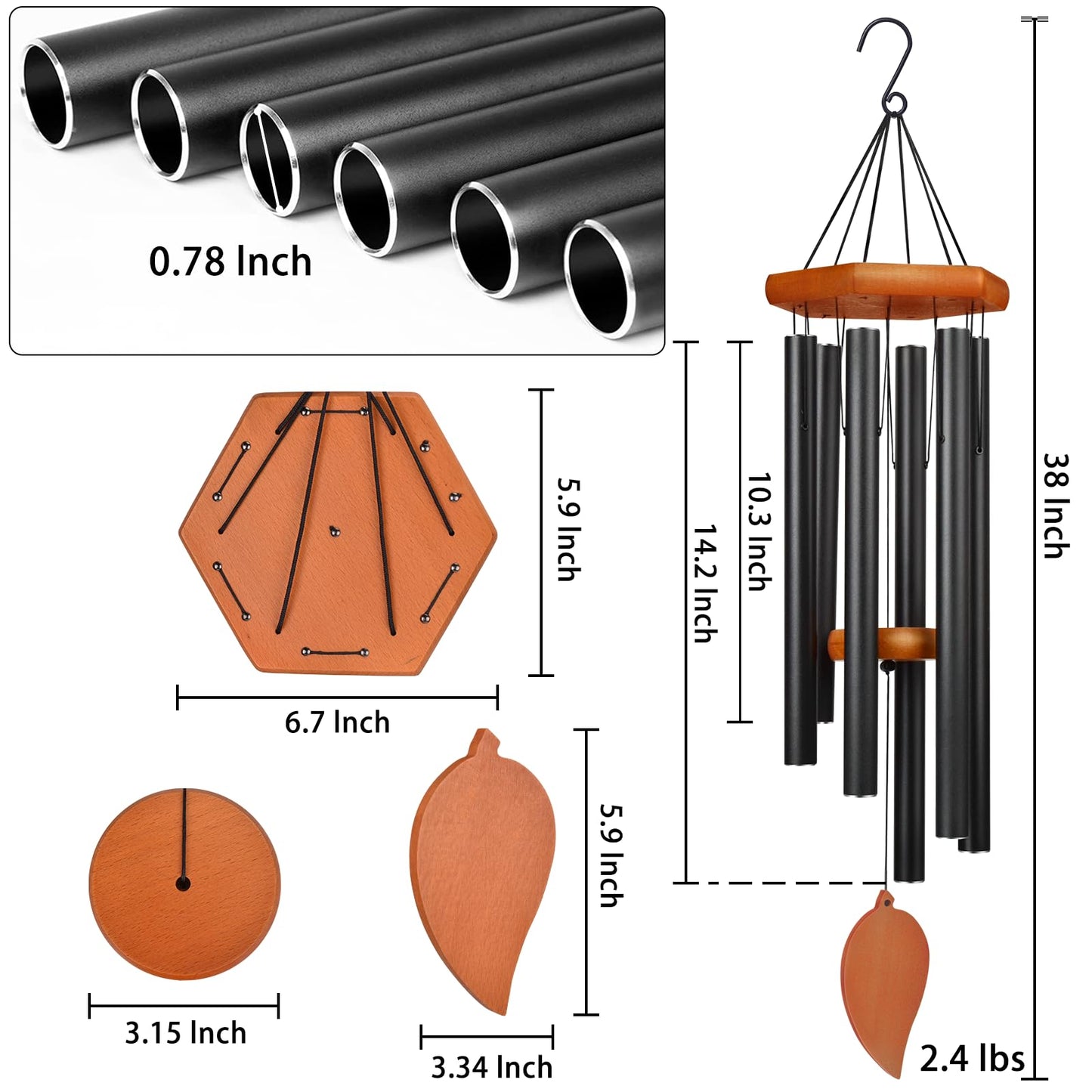 TESECU 38" Sympathy Wind Chimes for Outside Deep Tone, Memorial Loss of a Loved, Large Wind Chimes with 6 Thicken Tubes & Hook, Outdoor Souvenir Mother, Garden Decor
