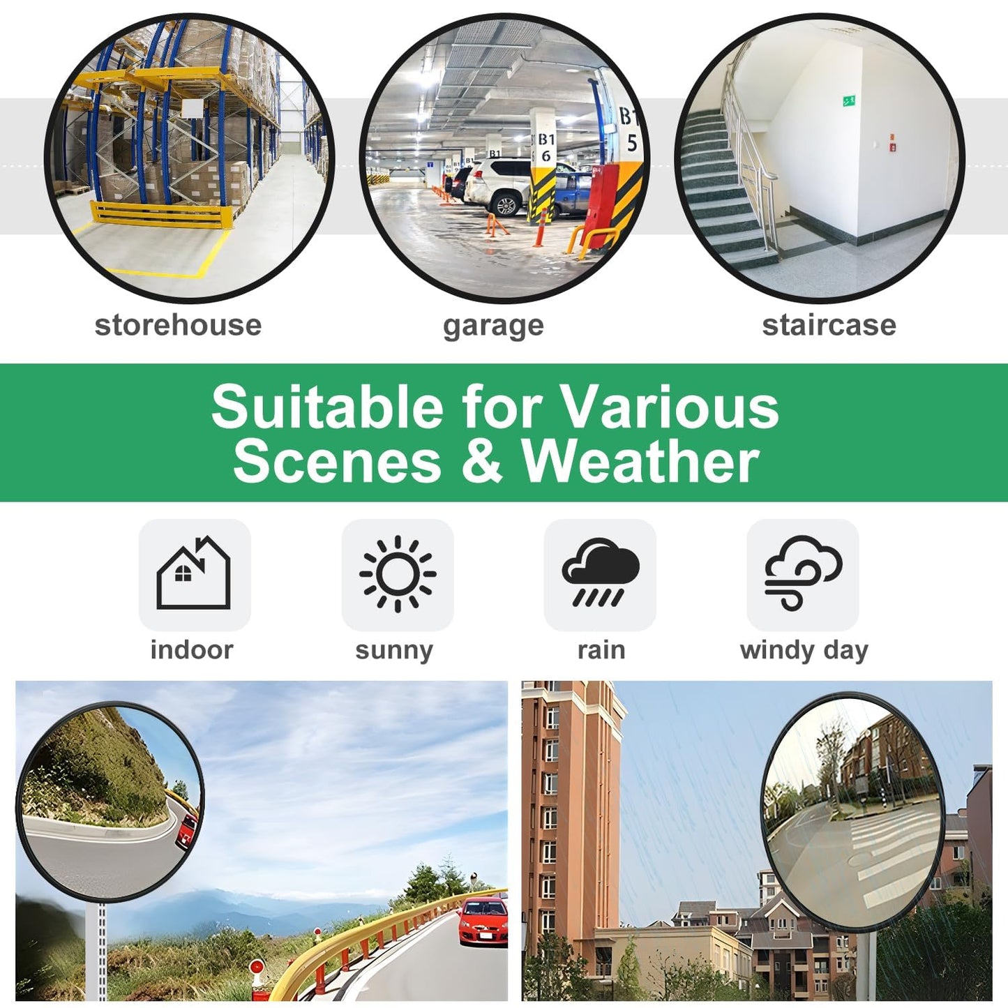 𝟐𝟒" 𝐔𝐧𝐛𝐫𝐞𝐚𝐤𝐚𝐛𝐥𝐞 𝐏𝐂 𝐂𝐨𝐧𝐯𝐞𝐱 𝐌𝐢𝐫𝐫𝐨𝐫 with Adjustable Bracket - Vision up to 35 FT, Ideal for Driveway, Large Road, Garage Blindspots & Traffic Safety