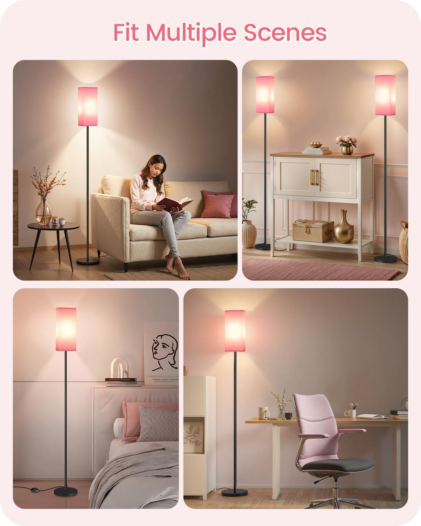 GOEBLESON Set of 2 Floor Lamps for Living Room, Modern Tall Standing Lamps with Foot Switches, Bulb Not Included, 64.6'', for Living Room, Bedroom, Study, Kids Room, Pink and Black P07LDP205W1