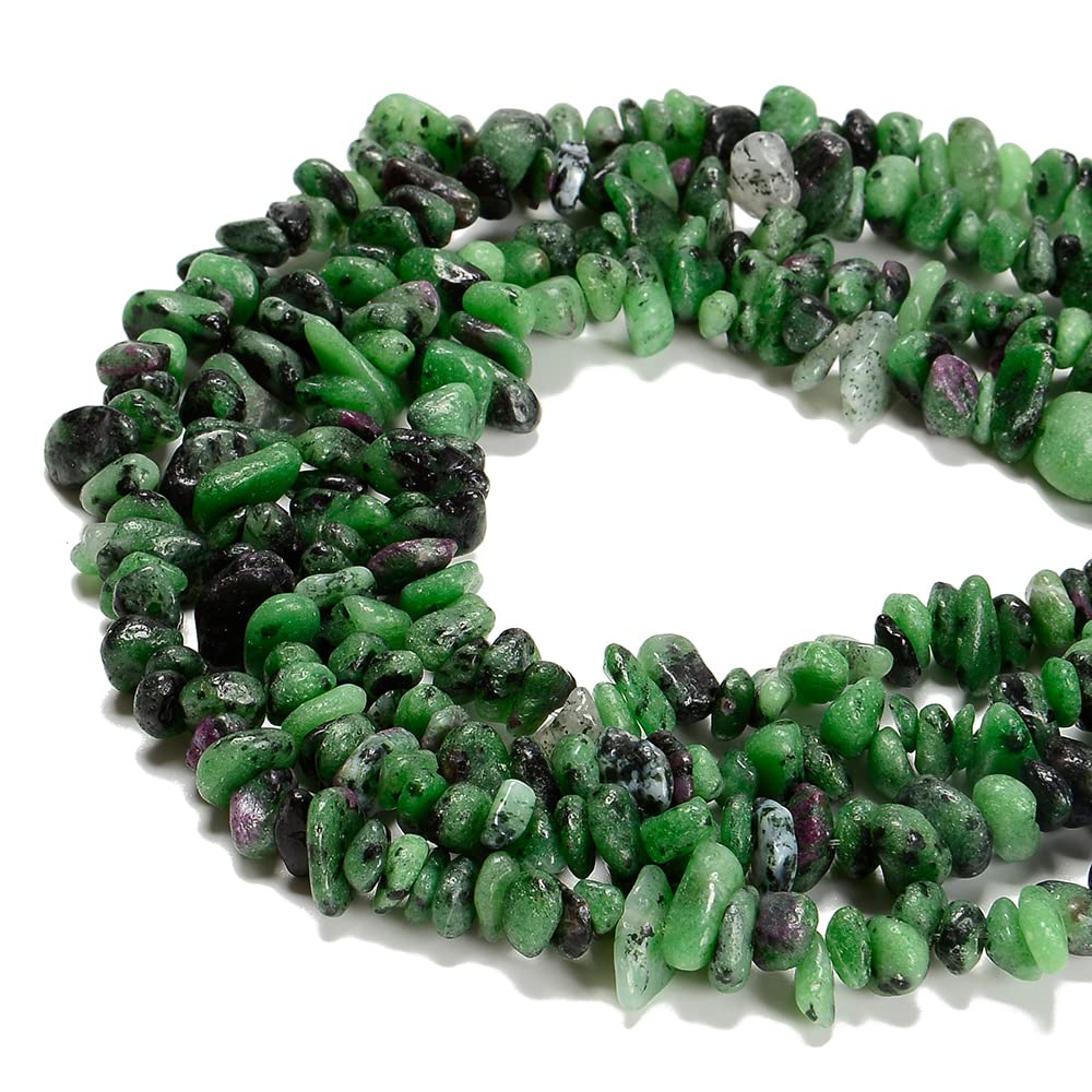 jodaying 7-8mm Natural Ruby Zoisite Gemstone Chips Healing Gravel Bracelets Necklace Kit Irregular Tumble Stone Beads DIY Crafts Design Jewelry Making 32"