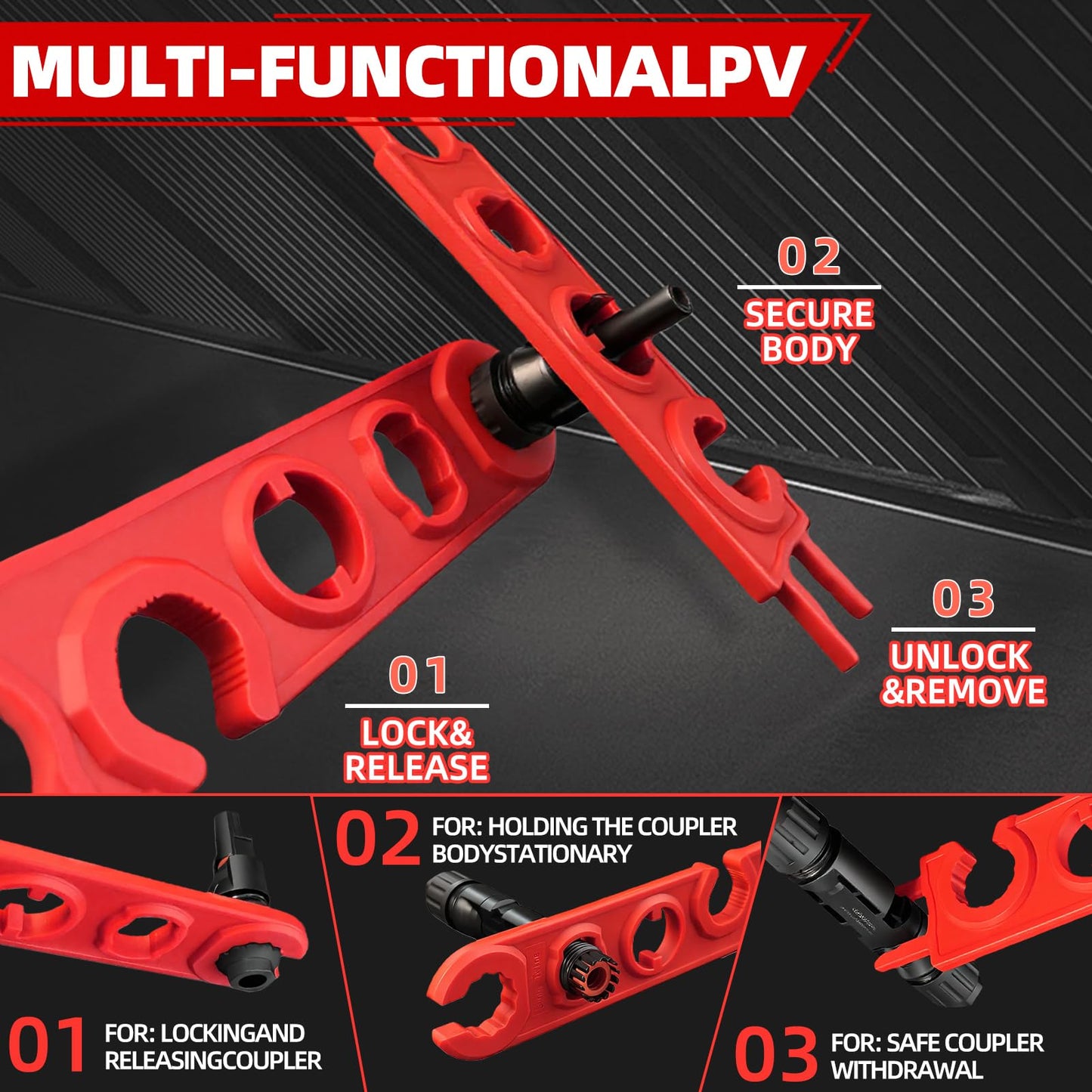51 PCS Solar Crimper Tool Kit, Solar Panel Connector Crimping Tool with 24 Pairs Connectors,1 PCS Wire Crimper,2 PCS Multi-Functional Spanners Wrench for PV System Assembly and Installation