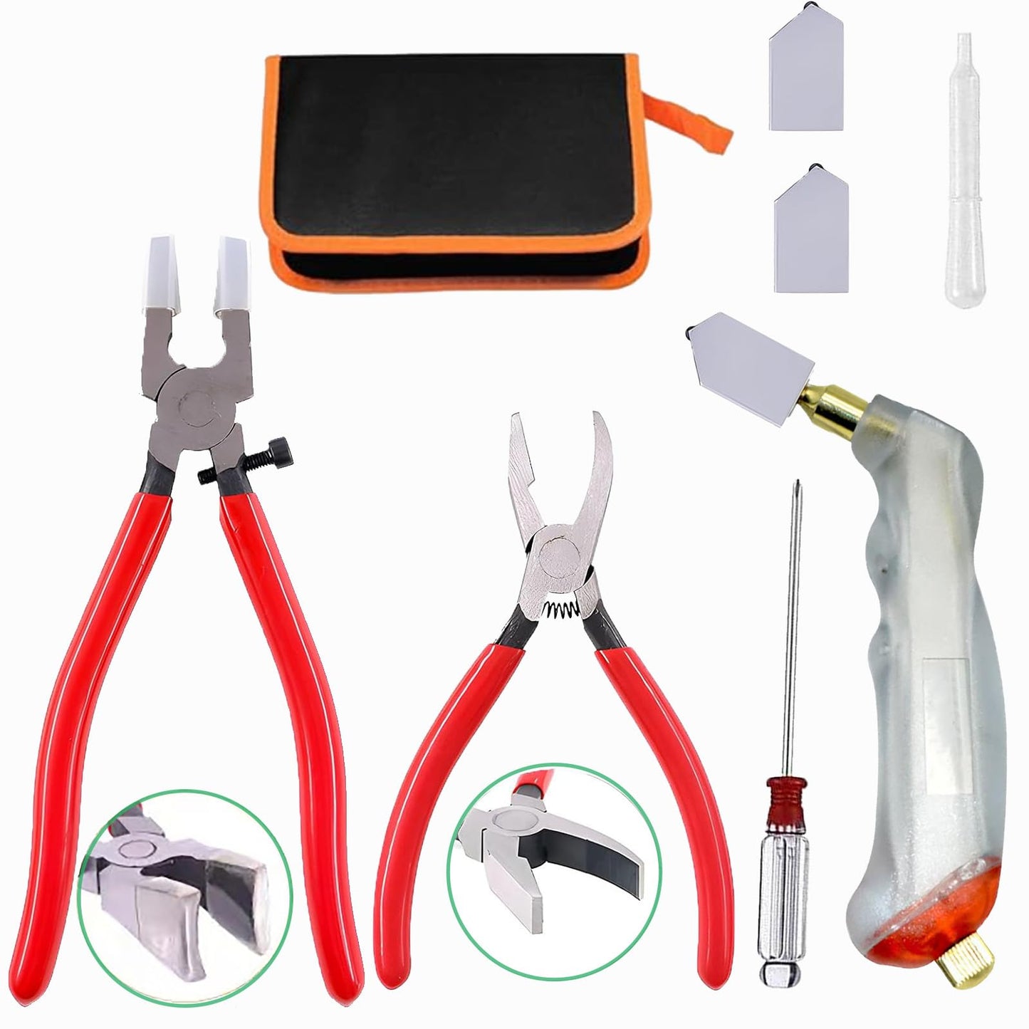 Puwany Glass Cutting Tool Kit,Glass Cutters Tools Set with Oil Feed Glass Cutter Glass Running Pliers Breaker Pliers, Glass Cutting for Stained Glass Mosaic Tiles Mirrors,Zipper Package
