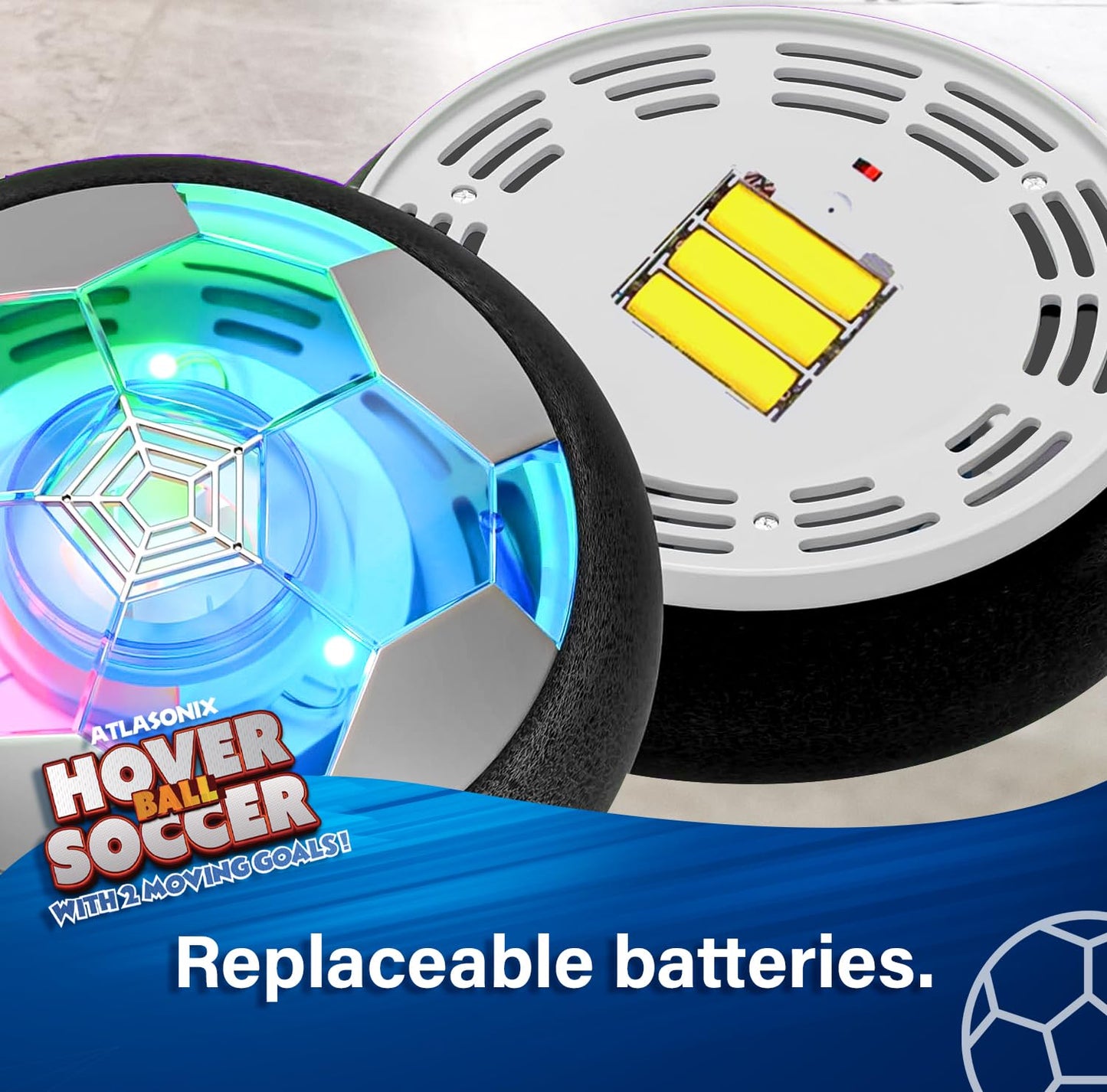 Hover Soccer Ball - Indoor Soccer Ball, Indoor Flying Toy Games (2 Floating Disks + 2 Floating Gliding Goals) Boy Birthday Gifts, Indoor Silent Game | 4 in 1 Pack