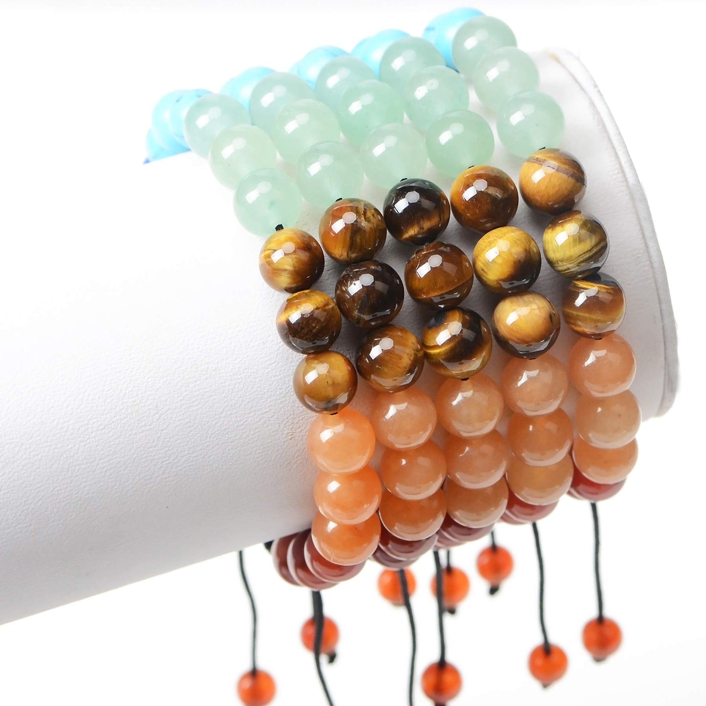 MASSIVE BEADS Handmade Gemstone 6mm Round Beads Adjustable Braided Macrame Tassels Chakra Reiki Bracelets (7-Chakra Stones, 6mm)