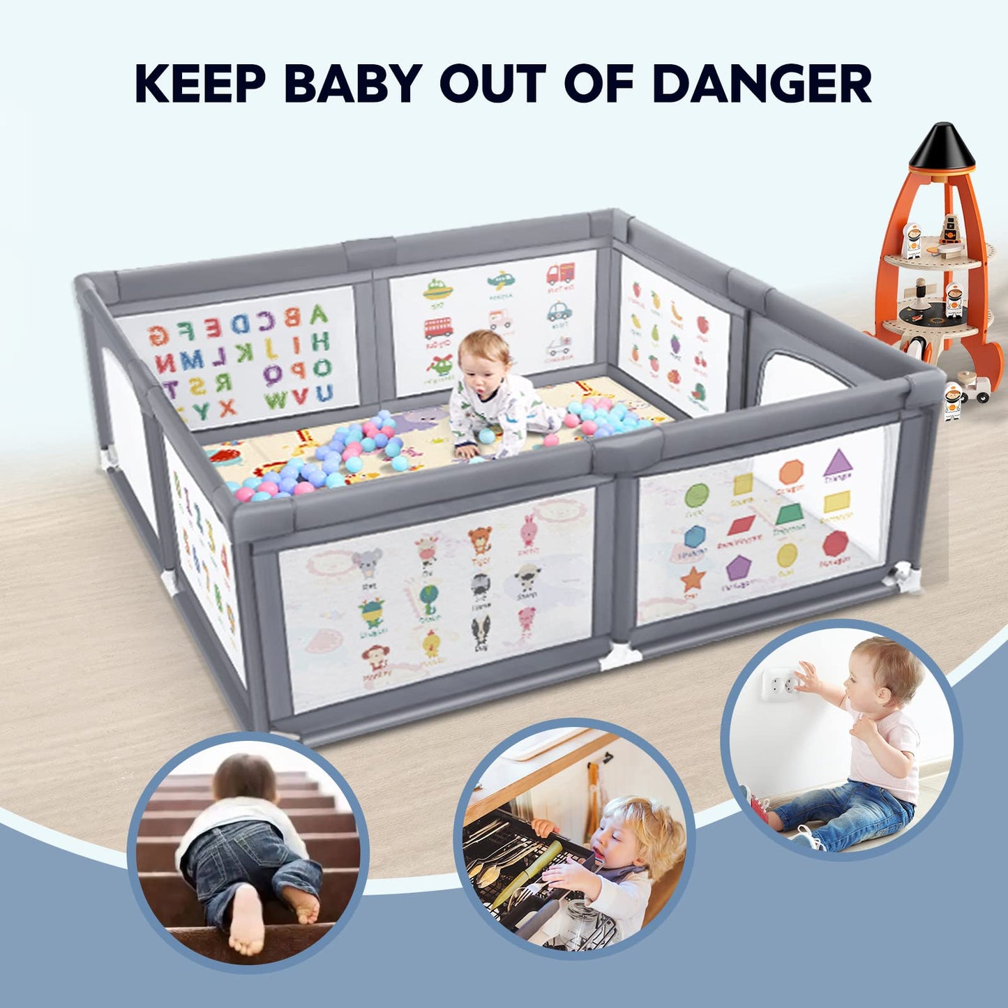 VOOVC Baby Playpen for Babies and Toddlers, 71x60 Inches Thickening Tube Baby Playards Kids Activity Center with Anti-Slip Suckers Tear-Resistant Mesh