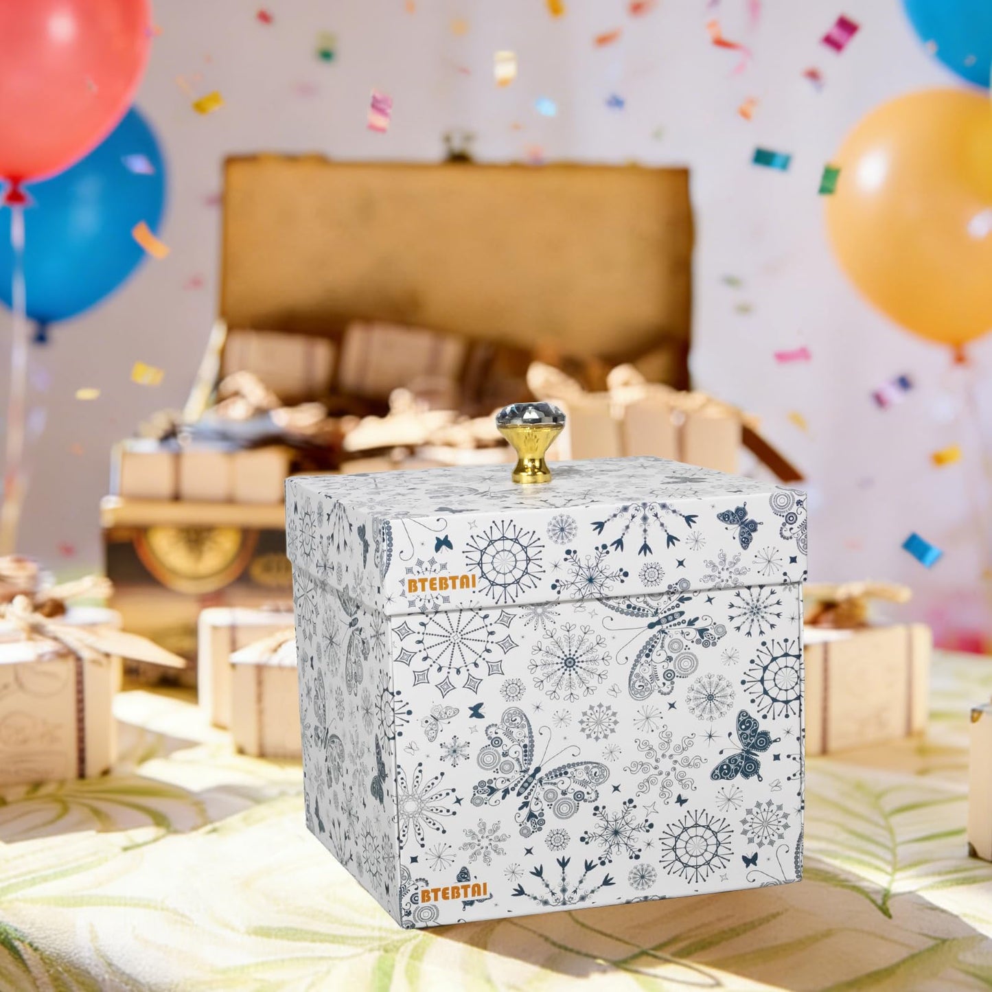 Explosion Mother’s Day Gift Box, Flying Butterfly Surprise Gifts Box, DIY White Included Butterfly Kit and Faux Rose Head for Birthday, Mothers Day Gifts & Fathers Day Gift, Weddings, Anniversaries