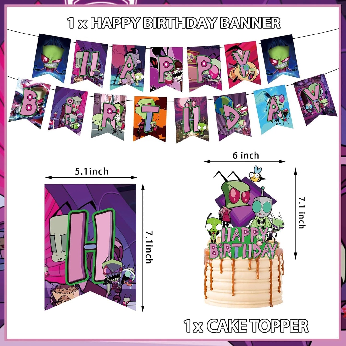 Invader Birthday Party Decoration, Include Happy Birthday Banner, Cake Topper, Latex Balloons, Invader Party Supplies for Adults, Teens Fans