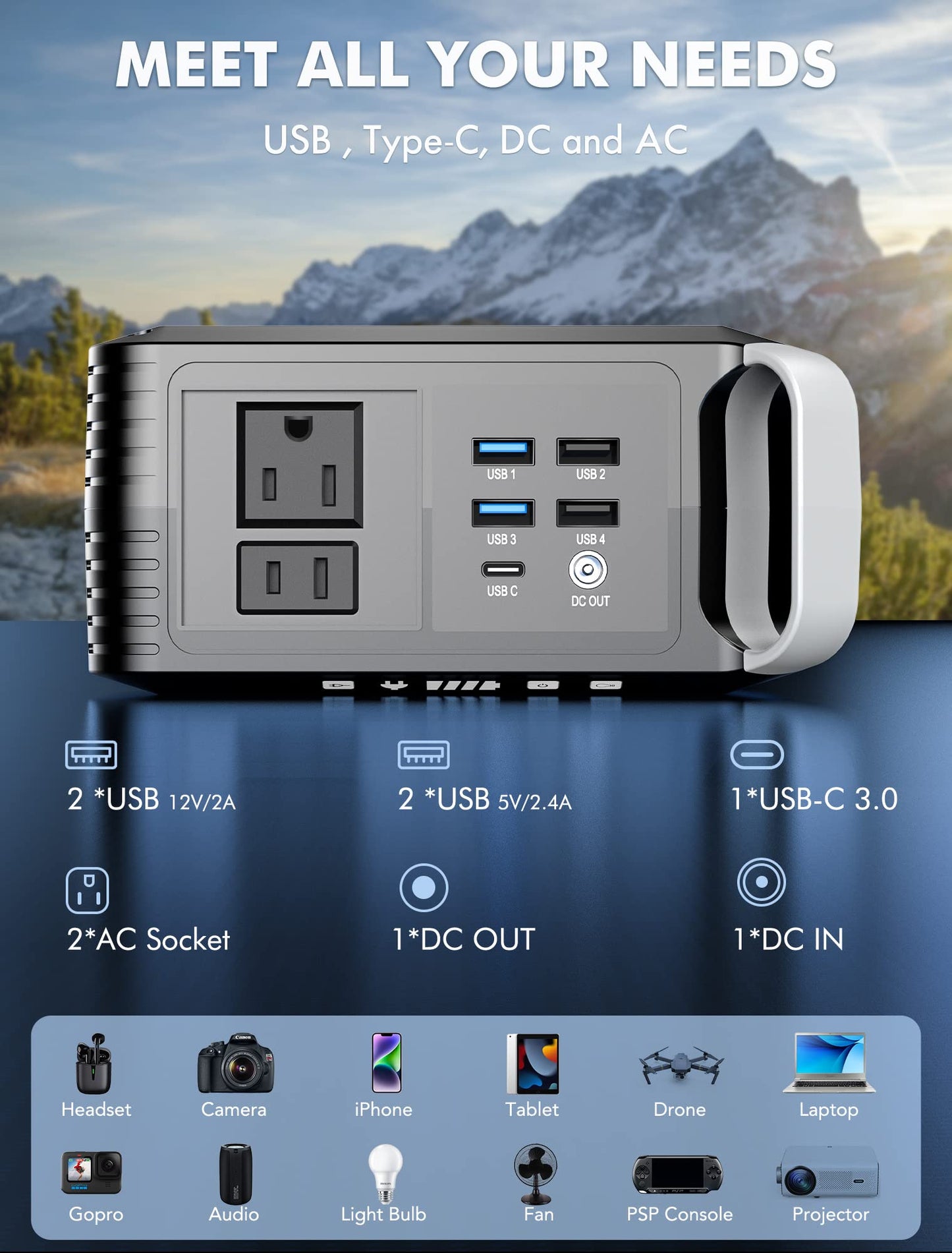 MARBERO Portable Power Bank with AC Outlet, Peak 120W/110V Portable Laptop Battery Bank, 24000mAh Charger Power Supply with AC Outlet, Power Station for Outdoor Camping Home Office Hurricane Emergency