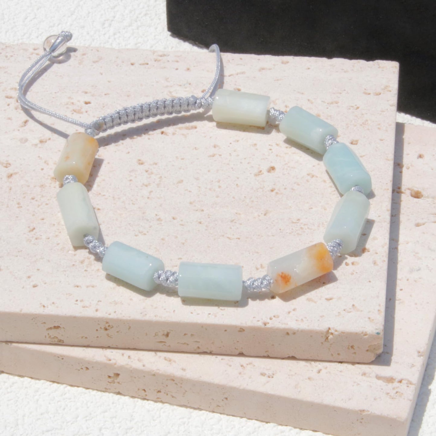 Onesmek Natural Amazonite Crystal Bracelet for Men - Healing Amazonite Crystals Mens Stone Beaded Bracelet, Handmade Chakra Energy Gemstone Adjustable Bracelets Jewelry Christmas Gift Idea for Men