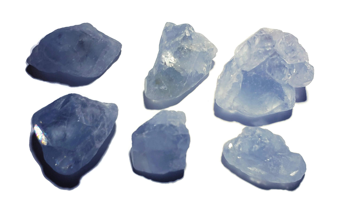 6pc Set Raw Celestite Celestine Small Rough Naturally Semi-Faceted & Semi-Translucent Healing Crystal Gemstone Specimen From Madagascar for Wire Wrapping, Meditation, & Metaphysical Uses
