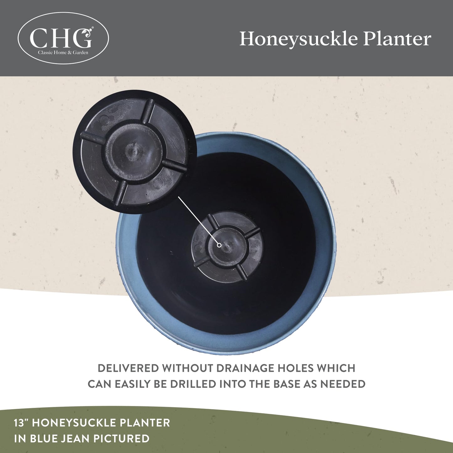 Classic Home and Garden by Growscape Honeysuckle Resin Planters - Lightweight Indoor & Outdoor Plant Pots - UV-Resistant Plastic Flower Pots - Pot Planters for Flowers & Herbs (13" Distressed Copper)