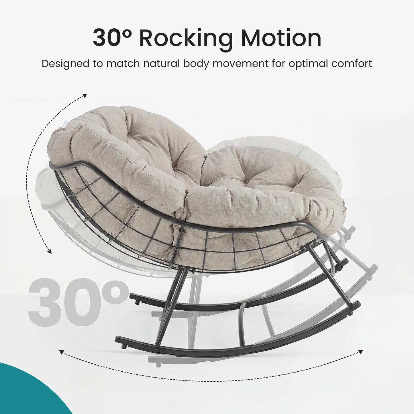OLIXIS Outdoor Rocking Chair with 5.5" Thick Cushion, Oversized Egg Lounge Chair with Water-Repellent & UV-Resistant Fabric, 450 Lbs Heavy Duty for Patio, Living Room, Garden, Bedroom, Beige