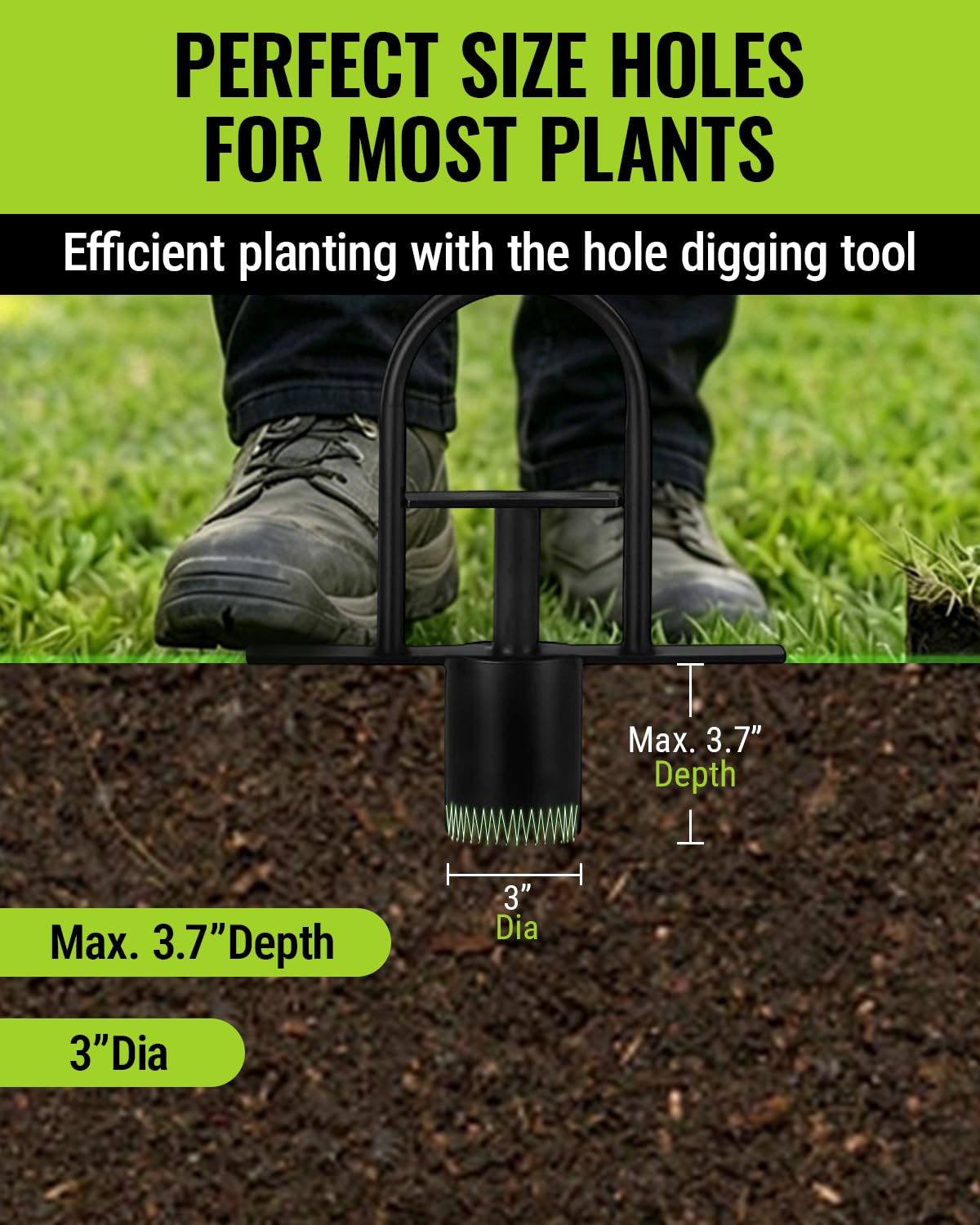 WORKPRO 36" Bulb Planter Tool, Long Handle Sod Plugger, Grass Plugger Tool with Serrated Base, Dual Pedals, Garden Tool for Planting, Transplanting, Weeding, Digging Holes for Tulips, Daffodils