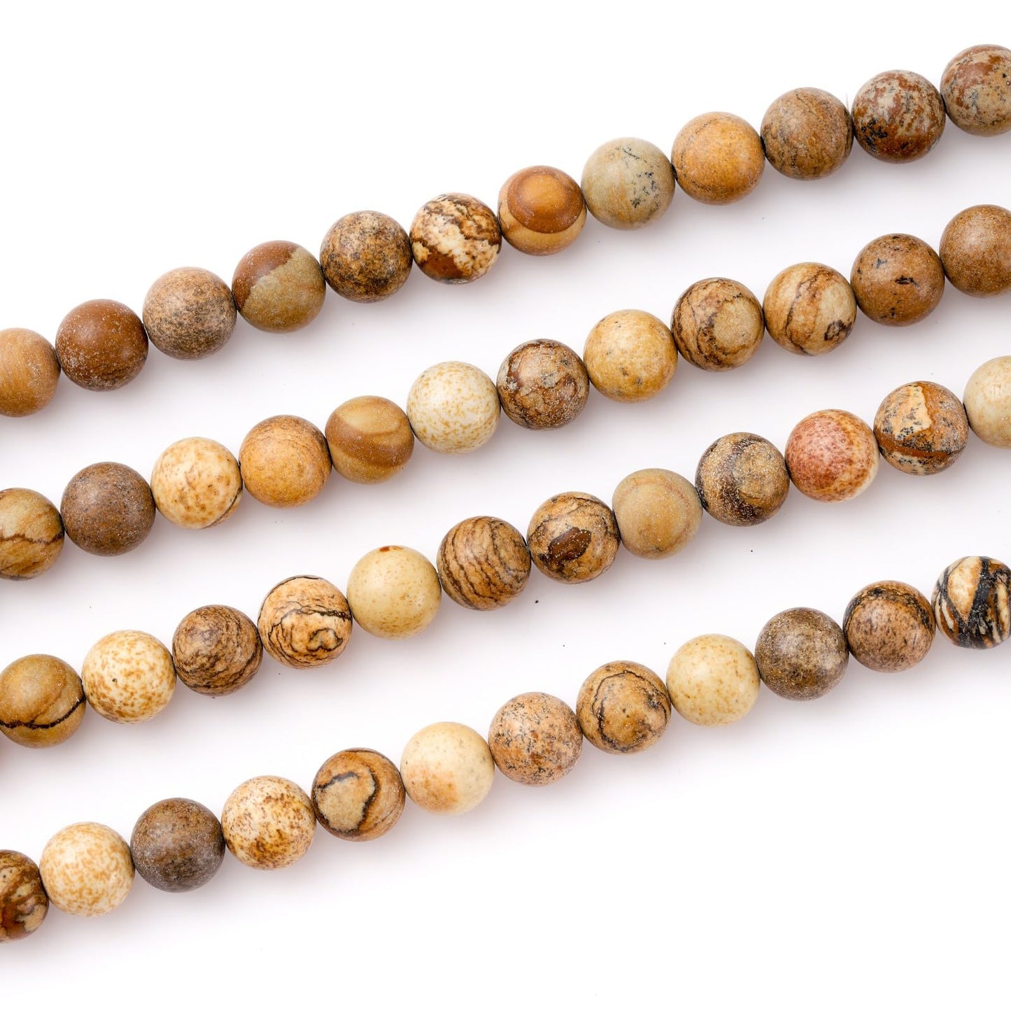 8mm 45pcs DIY Natural Brown Picture Stone Beads Round Healing Crystal Gemstone Loose Beads for Jewelry Making Handmade Bracelet Necklace