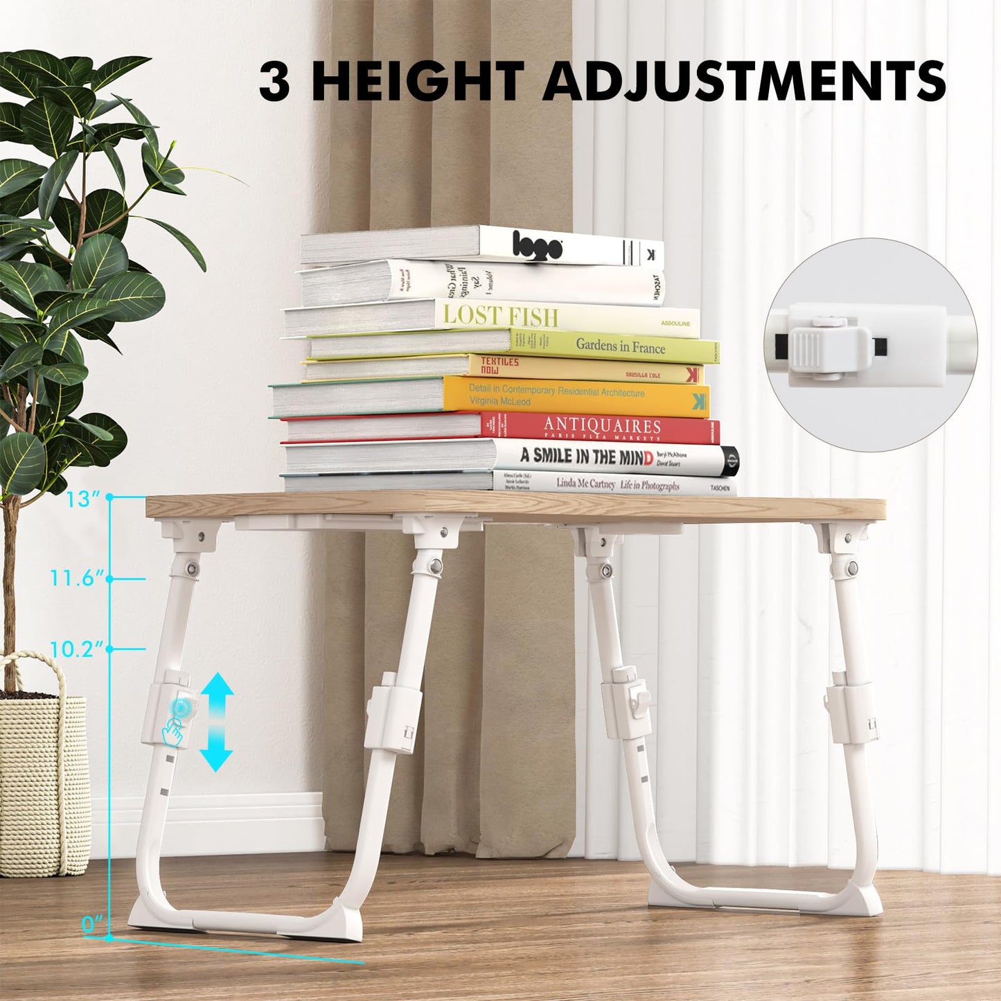 Lap Desk for Bed Adjustable Height, Foldable Bed Table with Storage Drawer, Tablet Slot & Cup Holder, Portable Laptop Stand for Bed & Sofa, Bed Desk for Adults & Kids, Glacier
