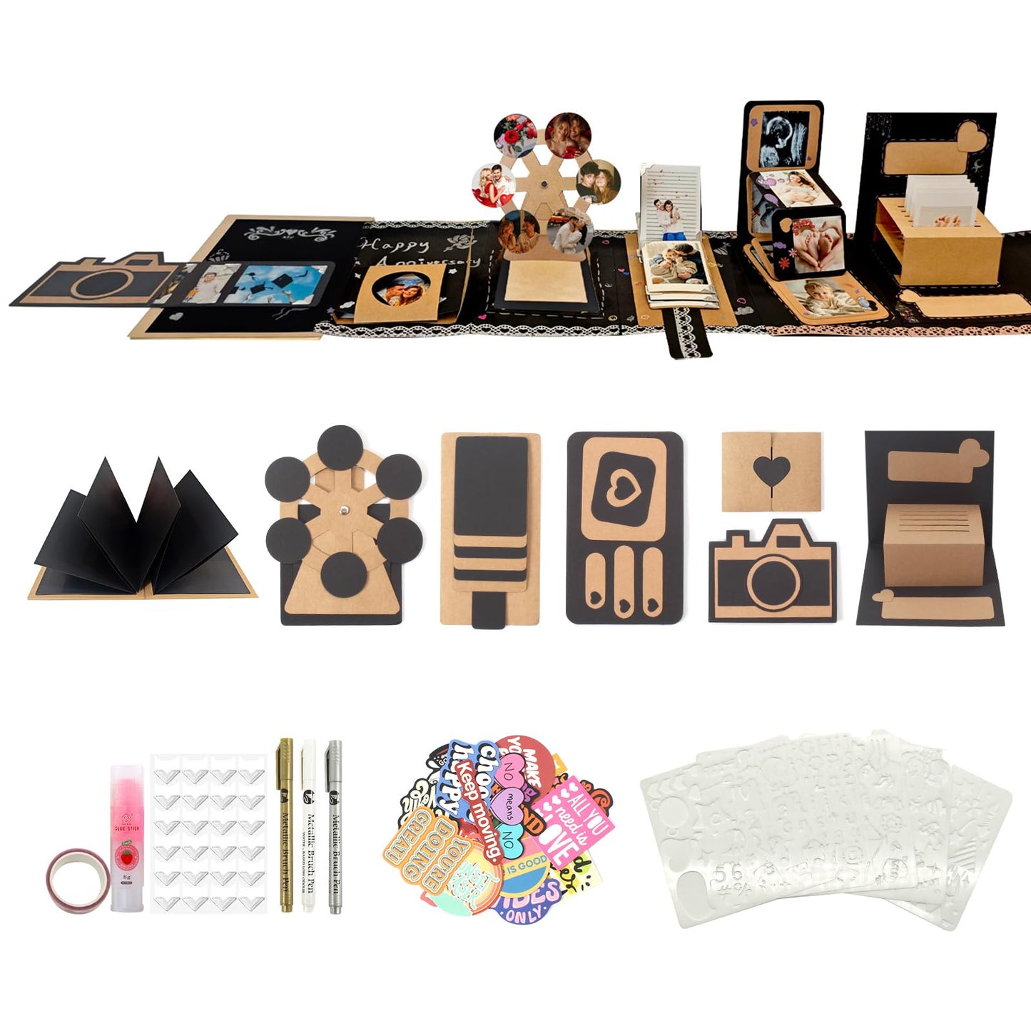 DIY Scrapbook Album Creative Scrapbooking Kit Photo Album 3D Interactive Memory Book for Wedding, Baby, Anniversary, Family Photos Adventure Book Travel Diary Photo Book Album DIY 3D Decoration Card