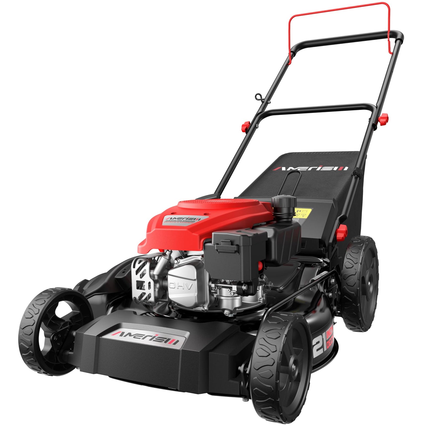 AMERISUN 21-Inch 3IN1 Gas Push Lawn Mower, 144cc 4-Cycle OHV Engine, Mulch/Bag/Side Discharge, 6-Position Height Adjustment, Steel Deck Walk-Behind Mower for Small to Medium Yards