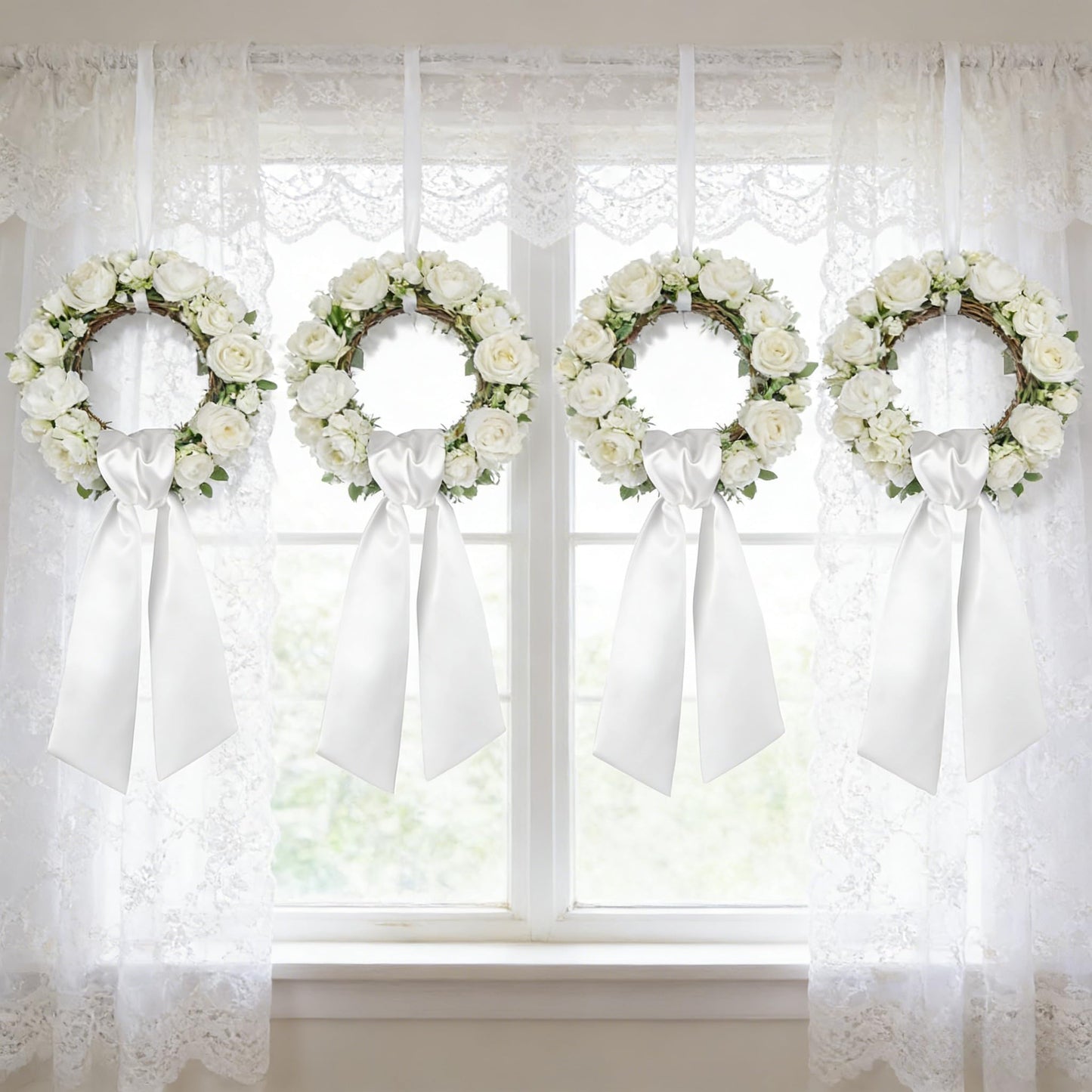 Dream Loom White Wreath Sash Front Door Decoration, 8pcs Sash Wreath Accessories for Easter Weddings Farmhouses Christmas DIY Halloween Party Yard Wall Doorway Decor