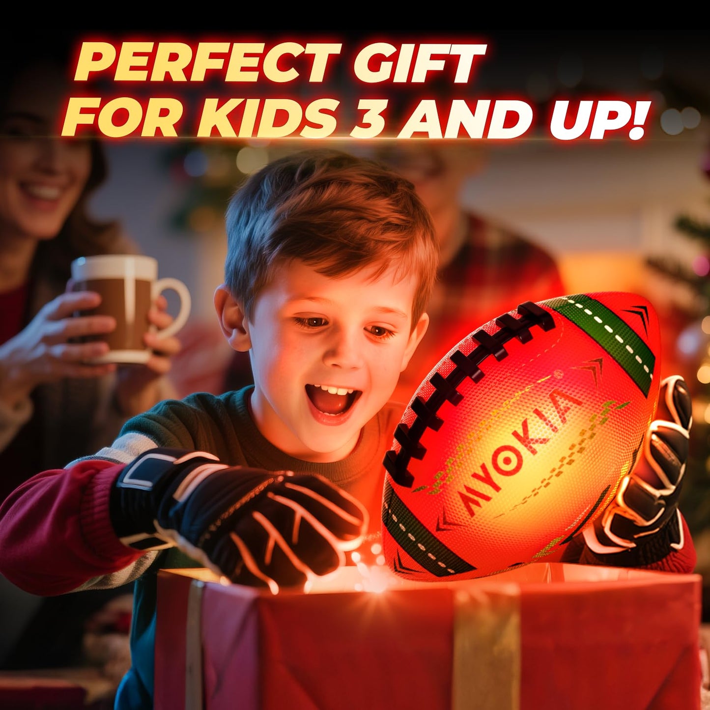 MYOKIA RGB Waterproof Rechargeable Light Up Football Birthday Gift, Glow in The Dark Football with Pump & USB Cable, Tri-Color (Red, Green, Blue), Size 6, Outdoor Night Games