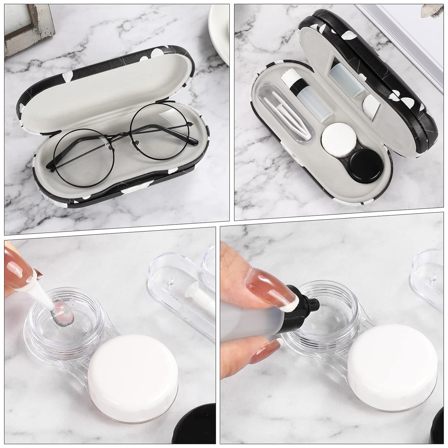MoKo Double Eyeglass Case, Contact Lens Case with Mirror Tweezers Remover, 2 in 1 Double Sided Portable Contact Lens Box Holder Container Soak Storage Kit Sunglasses Pouch for Men & Women