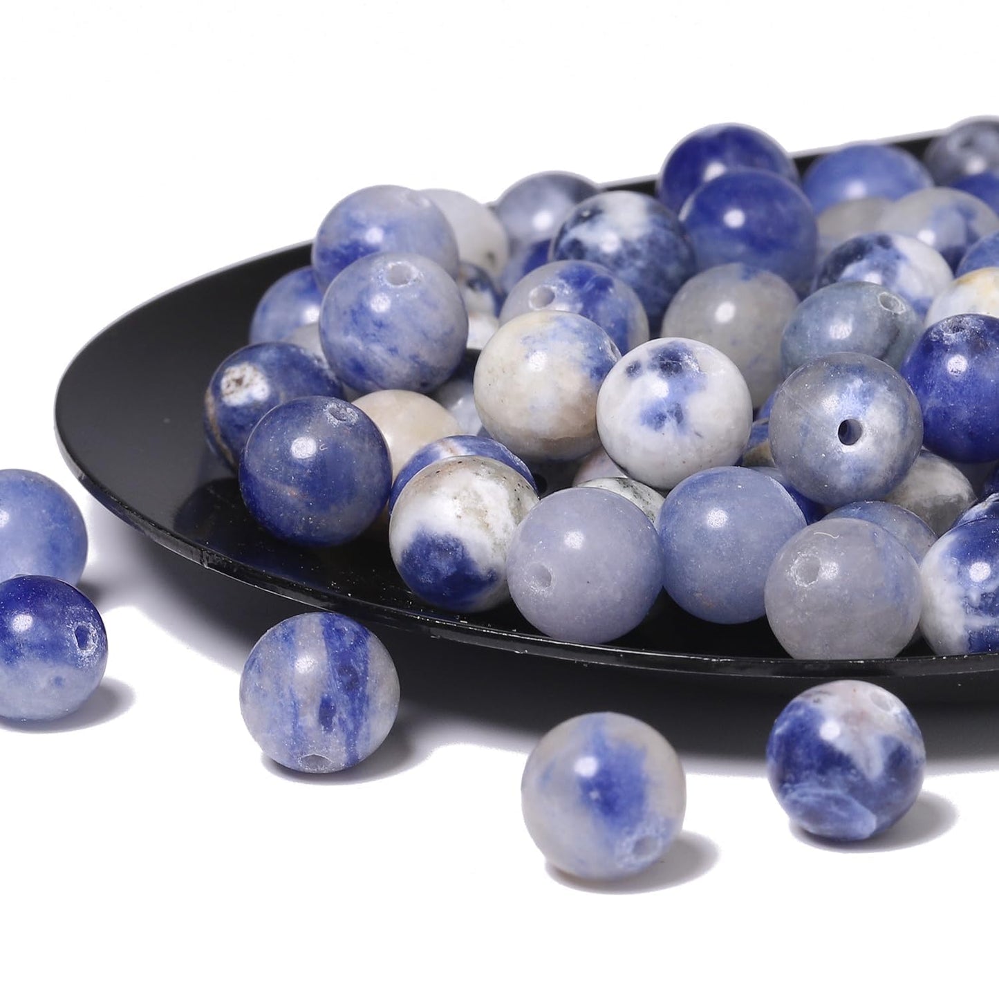 About 60pcs 6mm Natural Stone Beads White Blue Sodalite Beads Energy Crystal Power Gemstone for Jewelry Making, DIY Bracelet Necklace