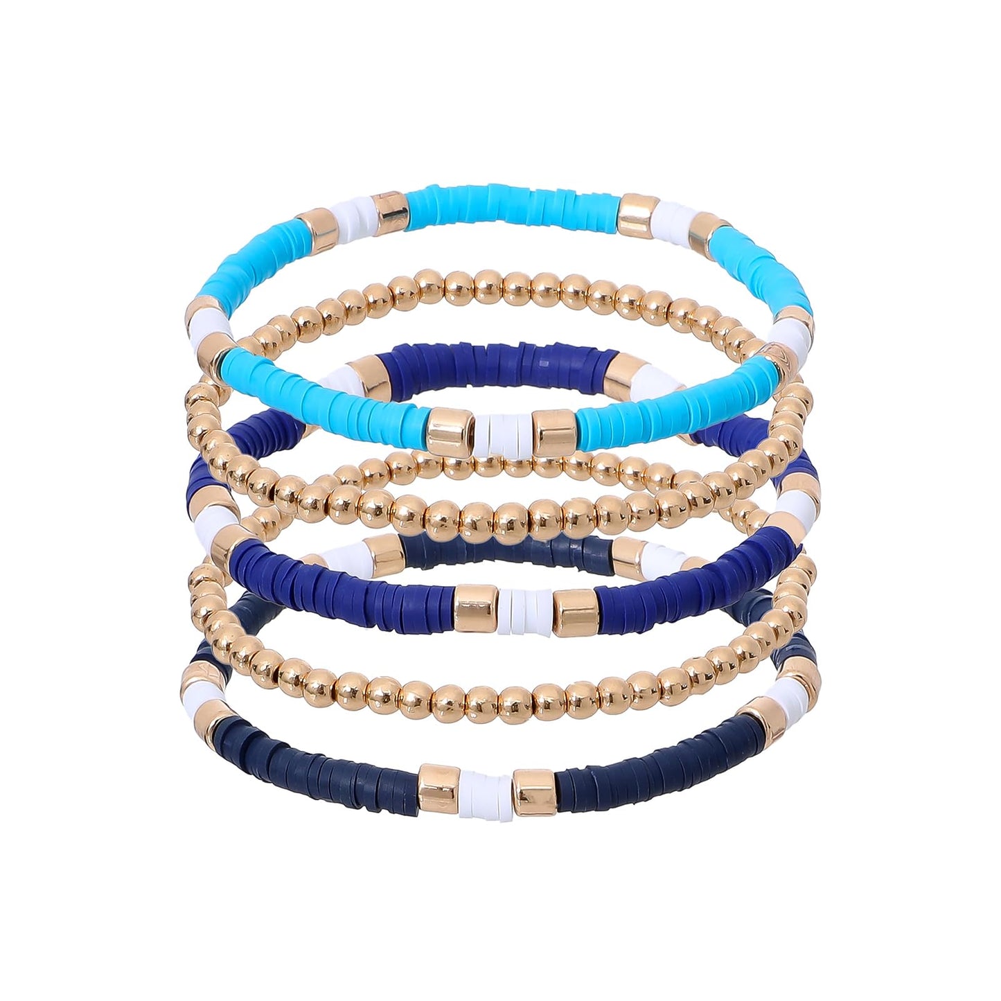 GOOJIDS Surfer Heishi Clay Bead Bracelets for Women Bohemian Stackable Gold Plated Beaded Stretch Bracelets Elastic Layering Friendship Bracelets Set Boho Jewelry