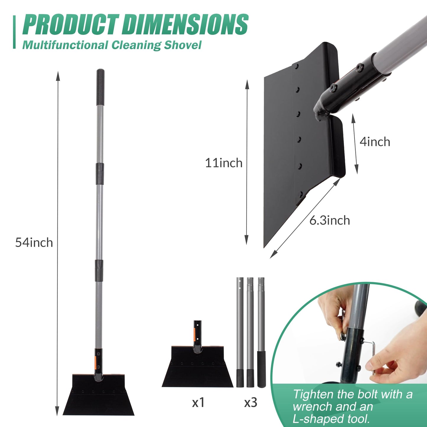 Suchtale Garden Flat Shovel,Floor Scraper, Heavy Duty Multifunctional Outdoor Cleaning Shovel with 54 Adjustable Long Handle, Ideal for Weed Scraper, Lawn Edging,Trenching,Driveway,Sidewalk