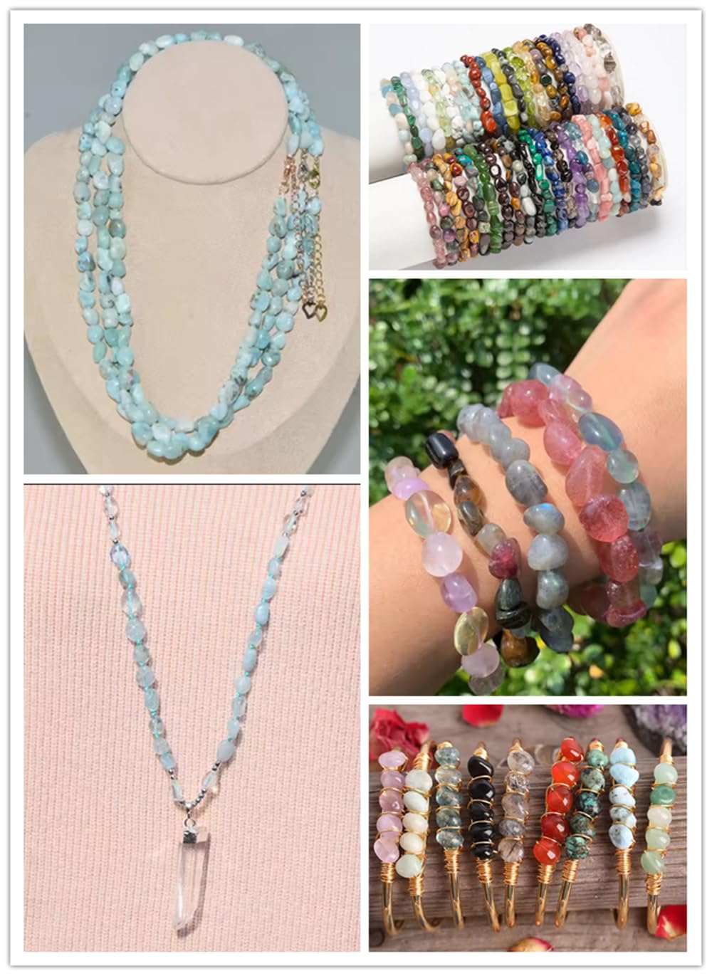 jodaying 6-8mm Natural Mutilcolor Fluorite Nuggets Oval Free Tumbled Pebble Semi Precious Gemstone Loose Stone Beads Approx 15.5 inch for DIY Jewelry Making