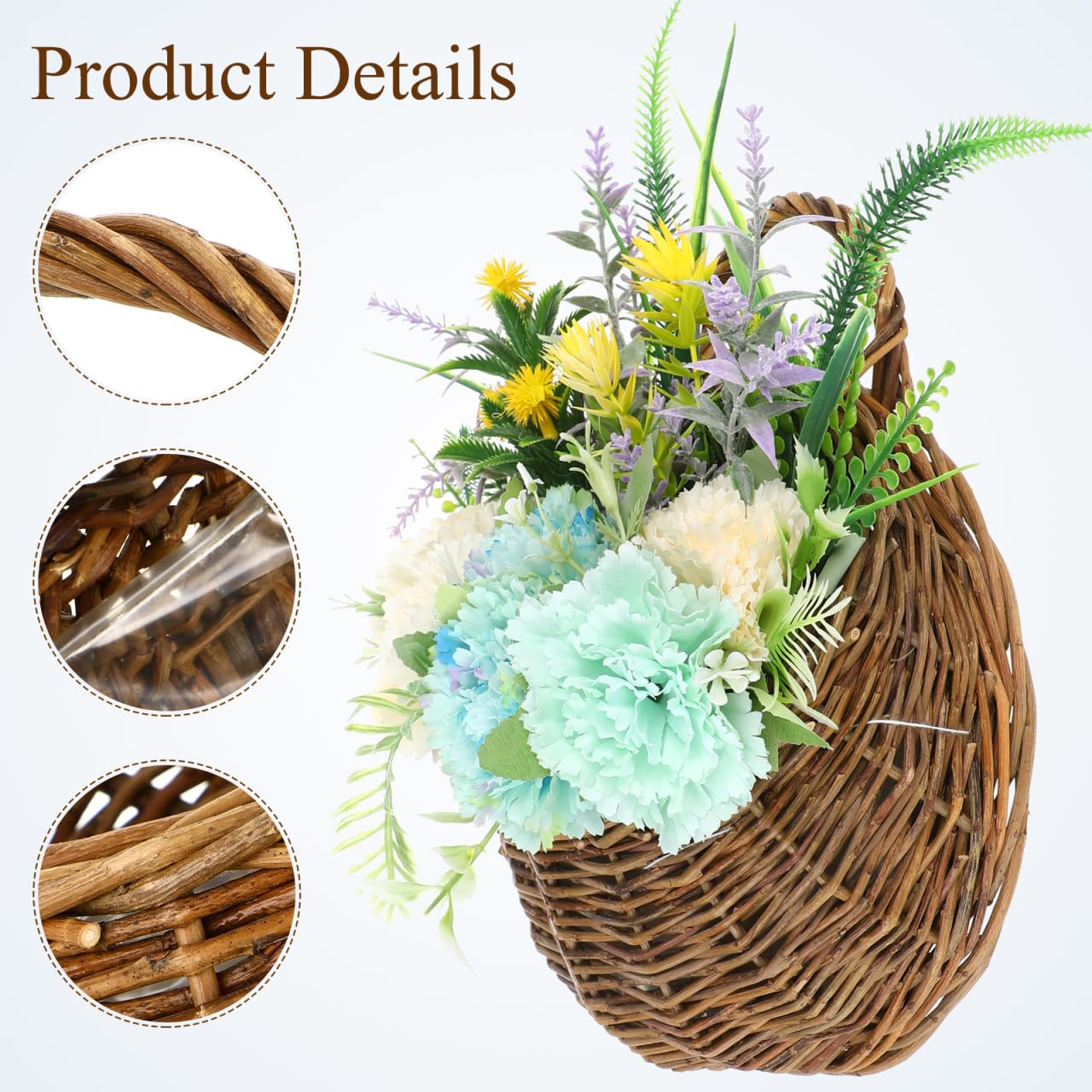 Yardwe Wicker Planter Wall Hanging Flower Pot Set - Rattan Hanging Basket for Indoor Outdoor Garden Decor 2 Pieces 4.7X10.5X4.7 Inches
