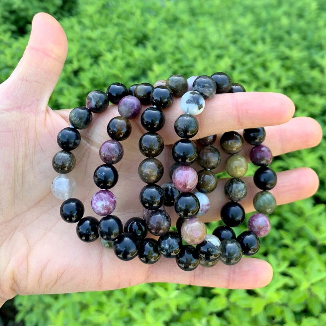 Adabele Real Natural Multi Colors Tourmaline Gemstone Beaded Bracelet 7 Inch Stretch Chakra Healing Crystal Stone Women Mom Gift (Unisex) GB10-A51