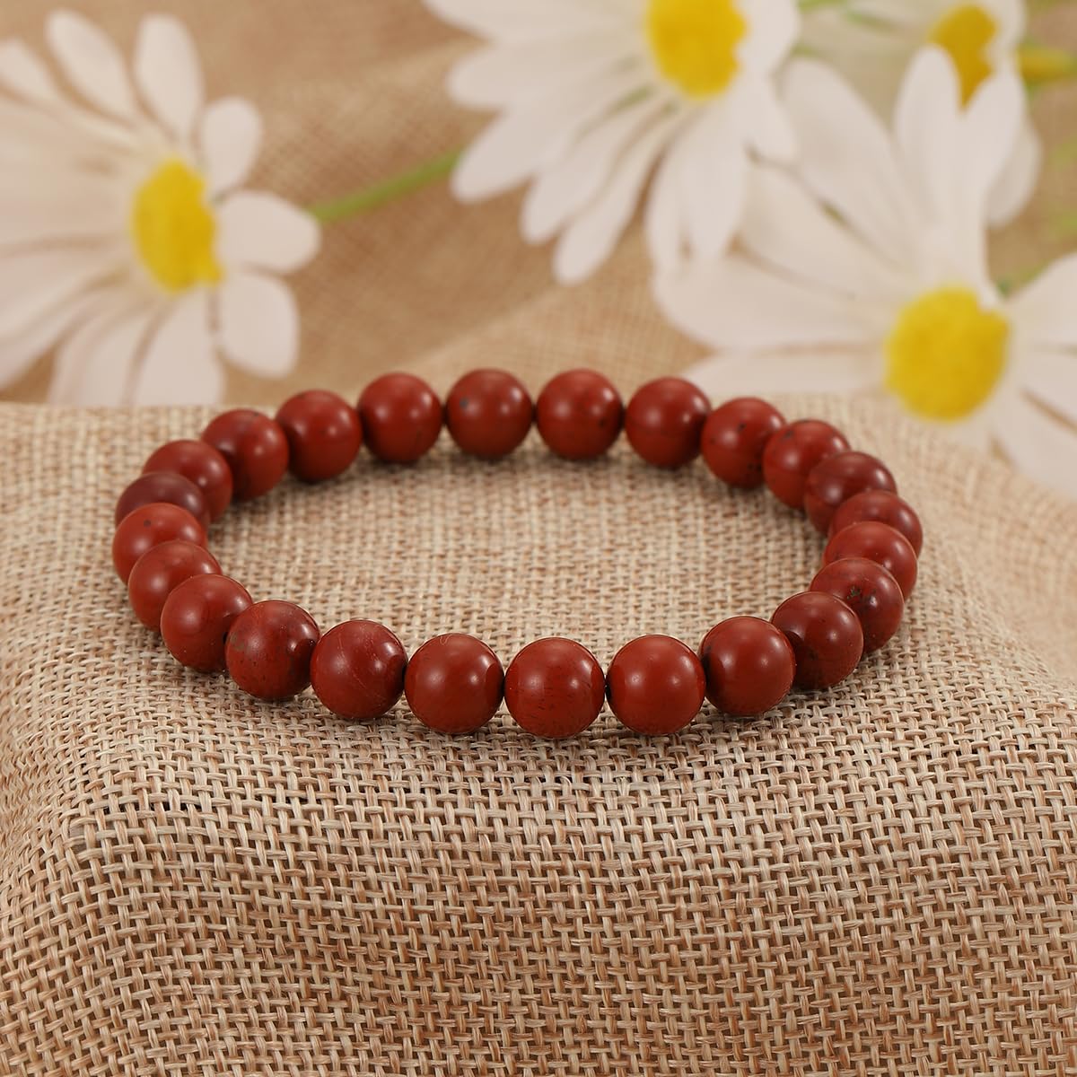 Crystal Vibe Red jasper Crystal Bracelet for Improving Focus and Relationships - Strengthen Love Life - 8mm Beaded Bracelet for Women Men - Elastic Adjustable Size