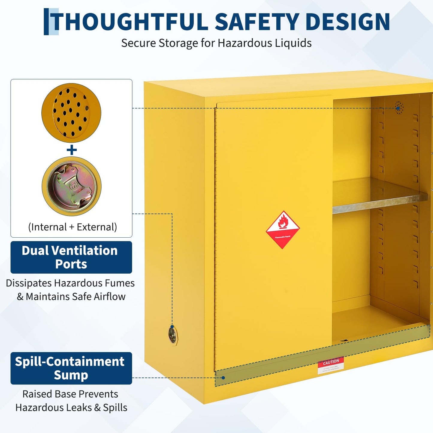 Hazardous Storage Cabinets, Flammable Cabinet, Cold-Rolled Steel Flammable Liquid Storage Cabinet Auto Closing Door for Industrial Use, Flammable Safety Cabinet, Cold-Rolled Steel Fire Resistant