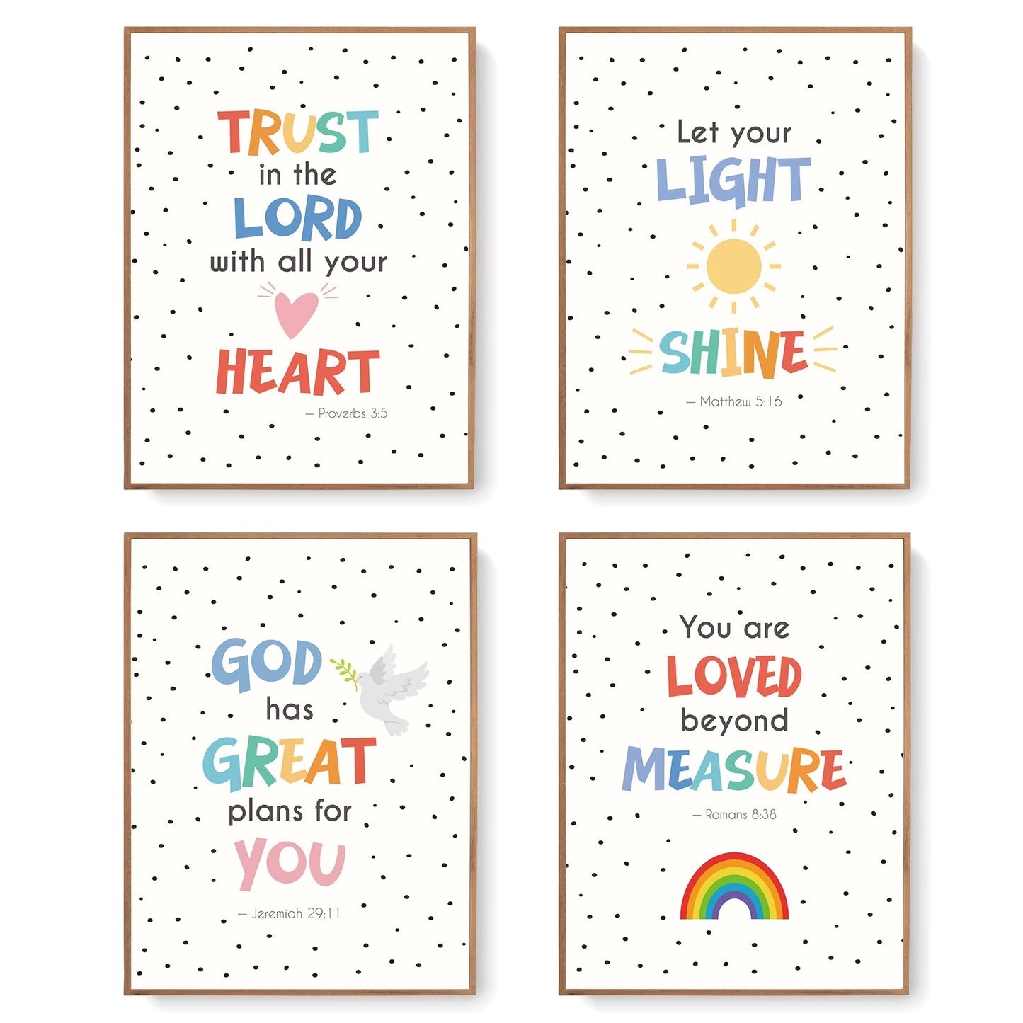 LARTSFRO Bible Christian Wall Art Decor Posters Prints, Inspirational Bible Verses Room Bathroom Bedroom Playroom Dorm Wall Art Decor Aesthetic for Nursery Baby Kids Teen Girls Gifts, Christian Classroom Wall Decor, 12x16 Inch Set of 4 Pcs Pictures (UNFRA