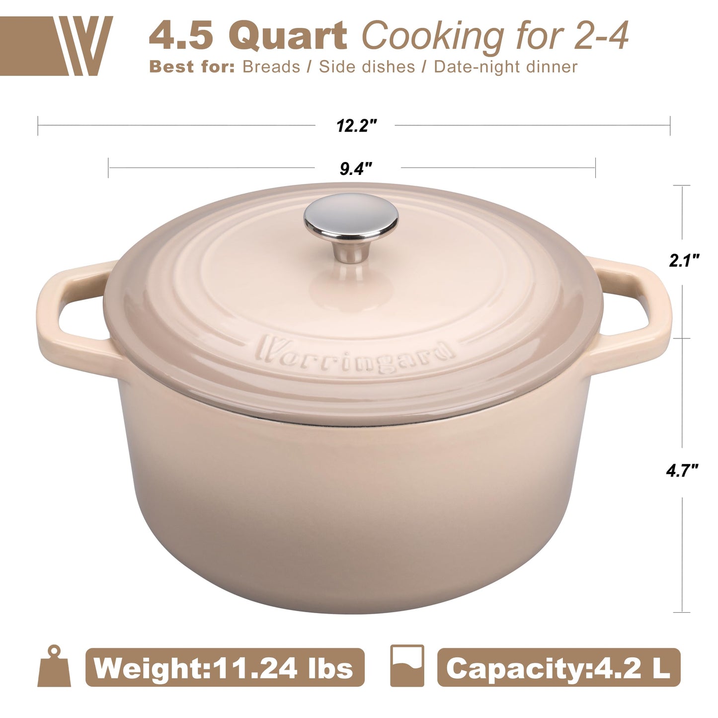 VORRINGARD Enameled Cast Iron Dutch Oven Pot with Lid, for Bread Baking, Round Bread Oven- include Sourdough Bread Baking Supplies Set, 4.5QT, Latte