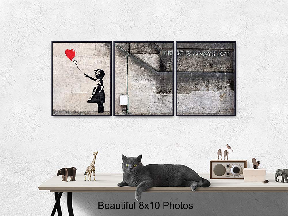Banksy Girl With Balloon Poster Set - 8x10 Graffiti Street Art Home Decor - Urban Wall, Office or Apartment Decoration for Living Room, Bedroom, Dorm - Unique Gift for Women, Teens, Modern Art Fans