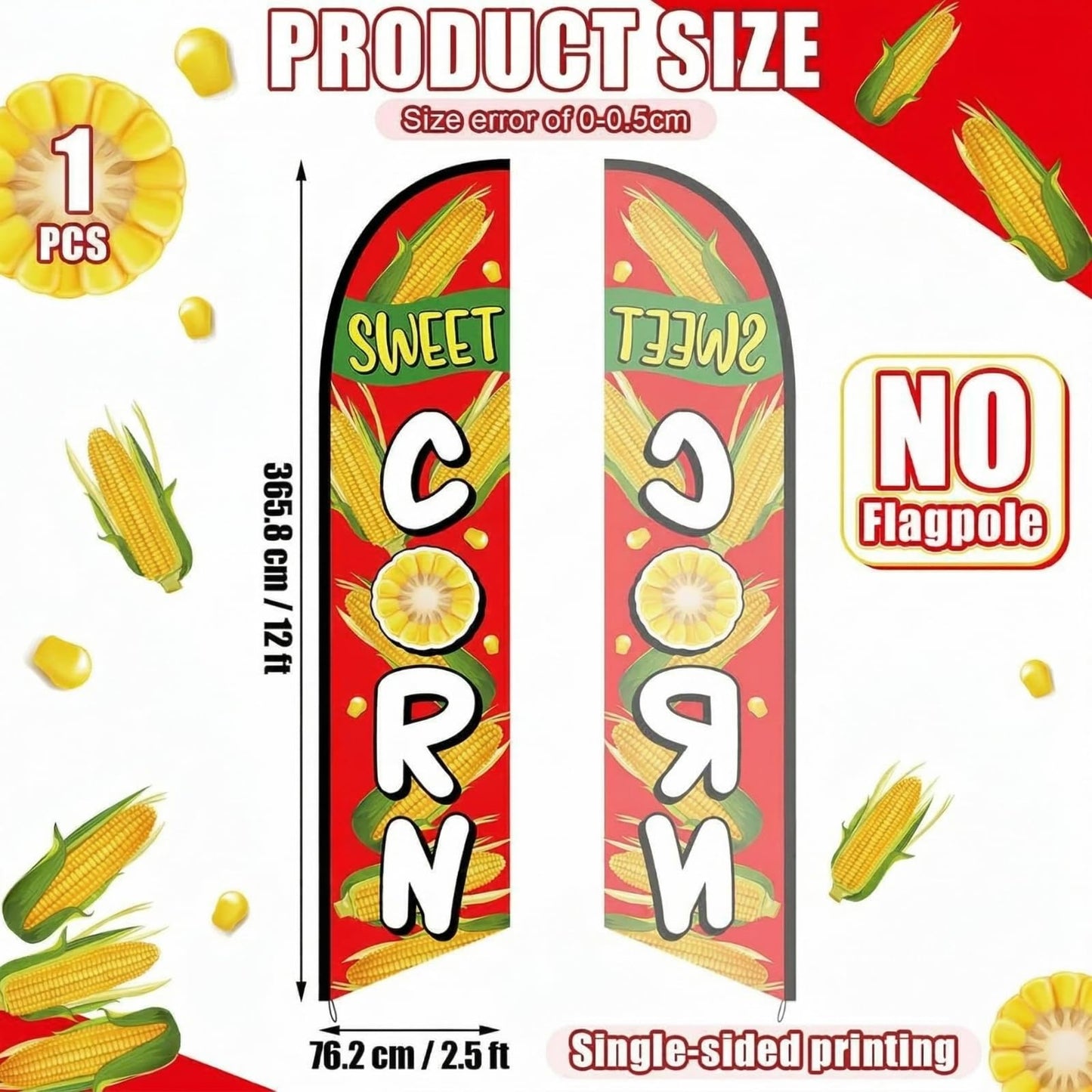 Mindsoft 2.5 x 12 ft Sweet Corn Feather Flag - Windless Single-sided Printing Feather Flag without Pole Outdoor Advertising Banner for Business (Red)