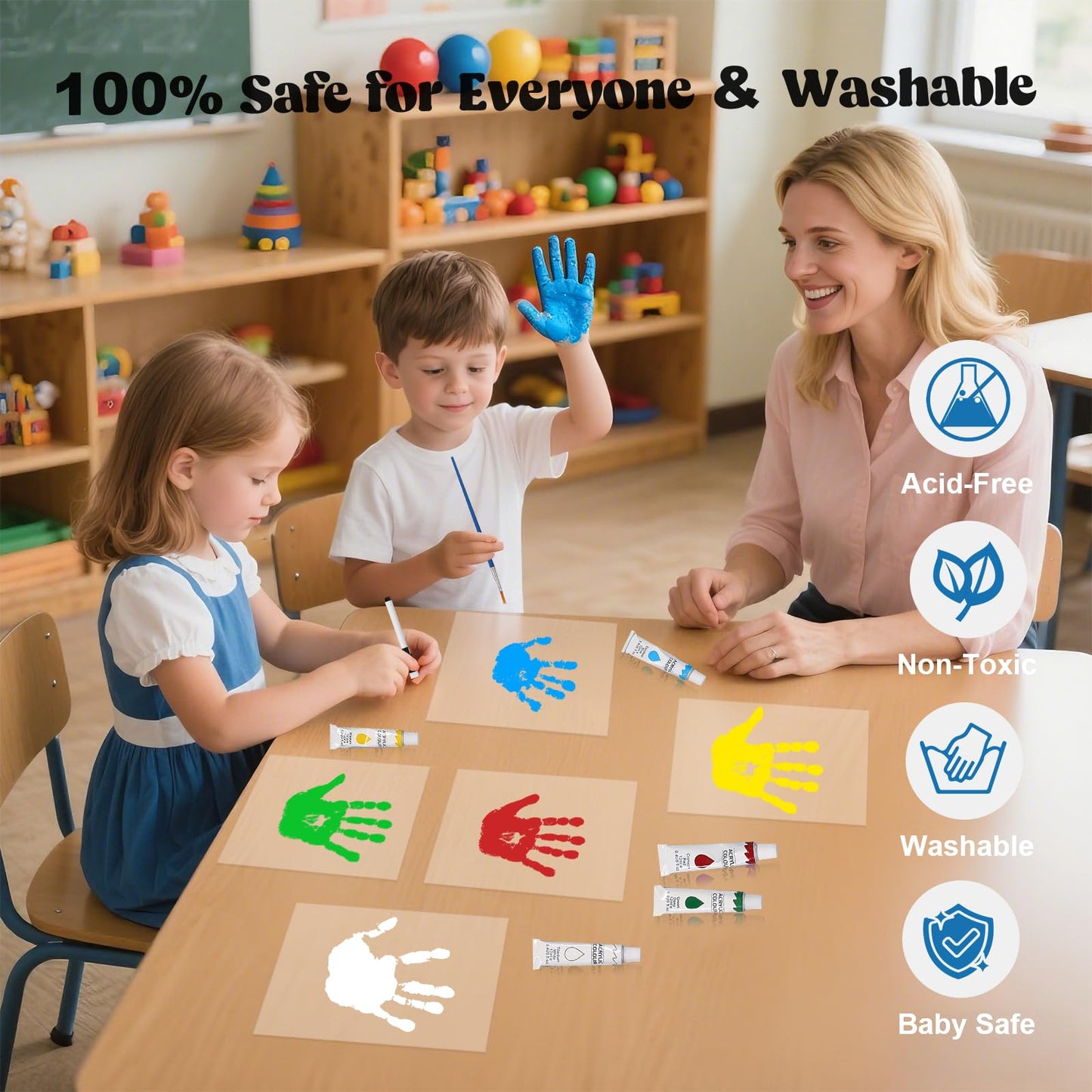 Bixinyo Family Handprint Kit with Light, Baby Hand and Footprint Keepsake Wooden Frame, Family Gifts for Mom, New Parents, Mother's Day, Adoption Gifts, 5 Non-Toxic Paints (Light, Maroon)