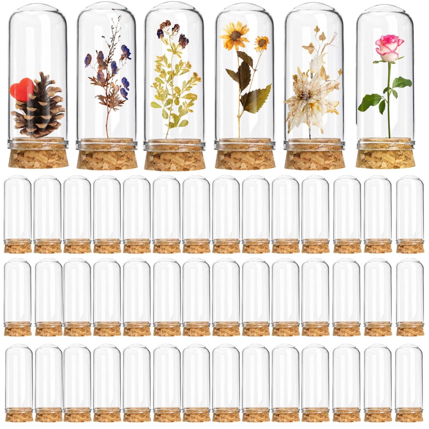 Mezchi 50 Pack 40 ml Glass Cloche Dome, 3 Inch Small Glass Bottles with Cork Stoppers, Decoration Message Bottle Vial Cork for Candy, DIY Art Crafts, Wedding Party Favors