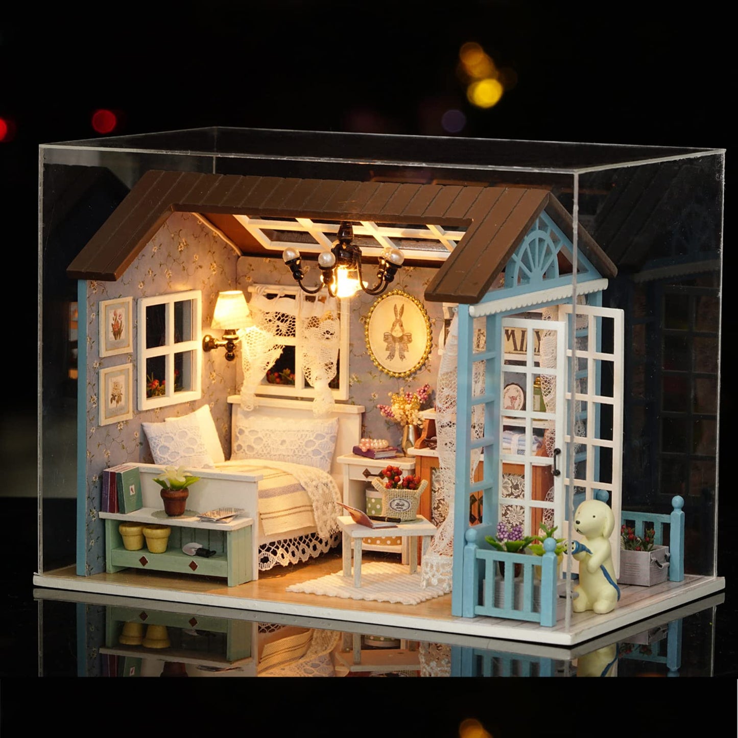 DIY Miniature Dollhouse Kit Realistic Mini 3D Wooden Mini Doll House Room with Furniture LED Lights Christmas Decoration Birthday Gift for Teens Adults (Forest time)