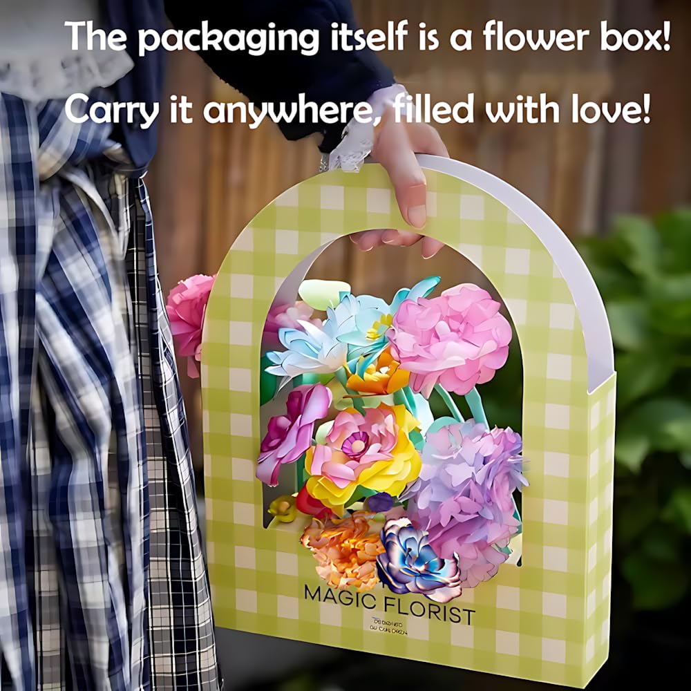 TEHZYORA Paper Flower Science Kits & Crafts for Girls Ages 8–12 – DIY Color-Wicking Blooming Flowers with Primary Dyes, STEM Art Project, Bouquet Box Included (Green)