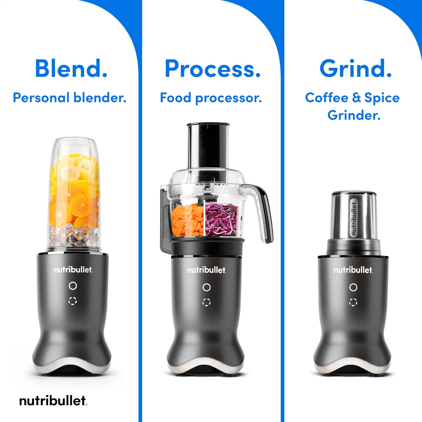 nutribullet Ultra Plus+ 3-1 Compact Kitchen System, 1200W Kitchen System with Blender, Food Processor, and Coffee and Spice Grinder, 32oz and 24oz Blending Cups, 2-Cup Food Processor, Gunmetal Gray