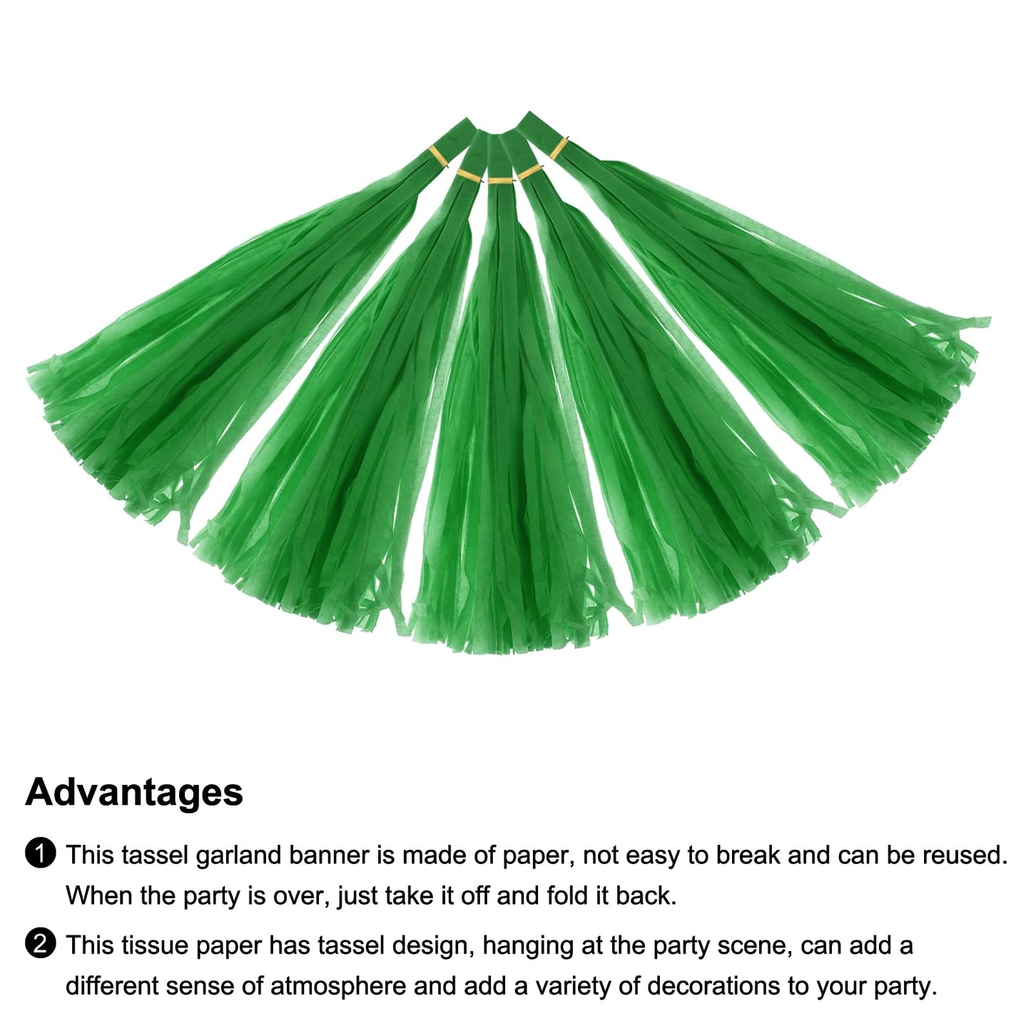 MECCANIXITY 50Pcs Dark Green Tassel Garland Banner with Rope Tissue Paper Tassels Party DIY Kits for Anniversary Wedding Birthday Party
