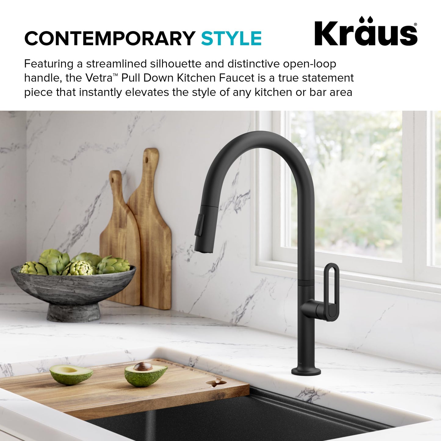 KRAUS Vetra 2-Function Single Handle Pull Down Kitchen Faucet in Matte Black, KPF-2850MB