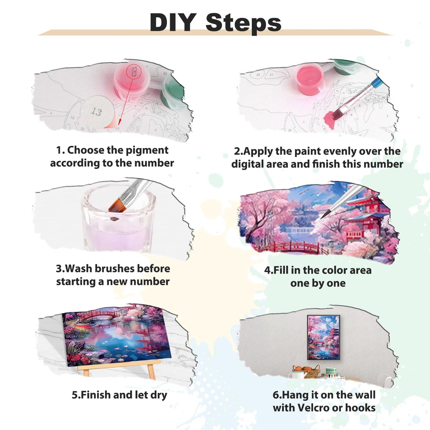 EOBROMD Framed Paint by Numbers Kits for Adults - Wooden Easel, Japanese scenery DIY Painting Kits for Adults Beginner, Painting on Stretched Canvas Oil Paint by Numbers for Home Decor Gift 10x14 Inch