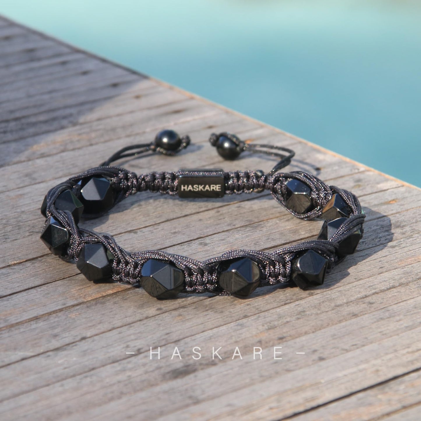 HASKARE Easter Gifts for Men Teens - Handmade Gift Protection Strength Natural Obsidian Beaded Bracelet for Dad Son Husband Brother Boyfriend