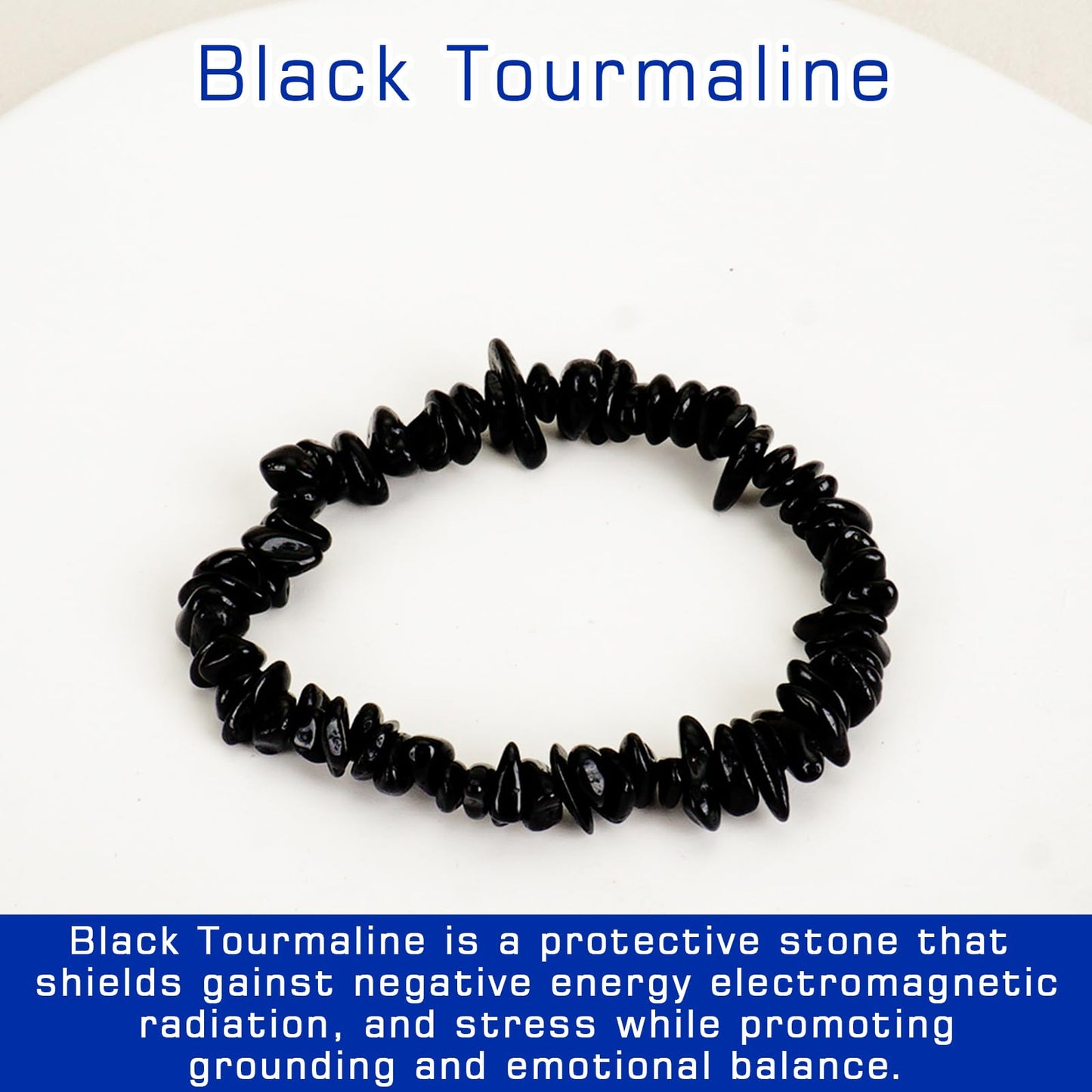 Herxion Black Tourmaline Bracelet for Women & Men- Natural Raw Beads Protection Bracelets, Irregular Chips Stretch Healing Crystals Anxiety Relief Jewelry for Stress & Negative Energy Cleansing
