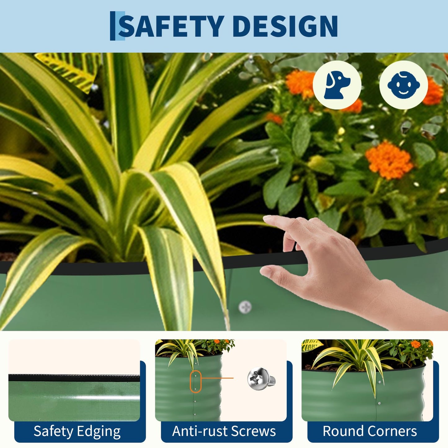 Garvee 2 Pack 10x4x1.5ft Galvanized Raised Garden Bed Kit, Oval Metal Planter Boxes with Anti-Cut Safety Edges, Rust-Resistant Deep Root Planters for Outdoor Vegetables, Flowers, Herbs, Green