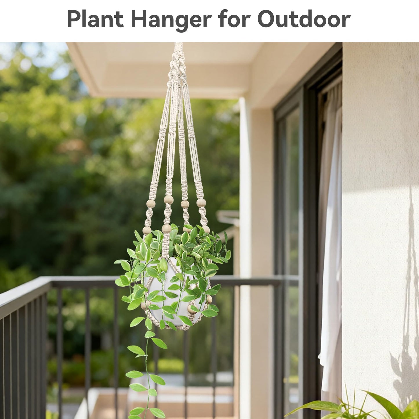 USLAI Macrame Plant Hanger Indoor Outdoor, Fits 4 to 15 Inch Pots, Strong Hanging Planter Holder, Boho Home Decor, 23+29+35 Inch, Ivory (POTS NOT Included)
