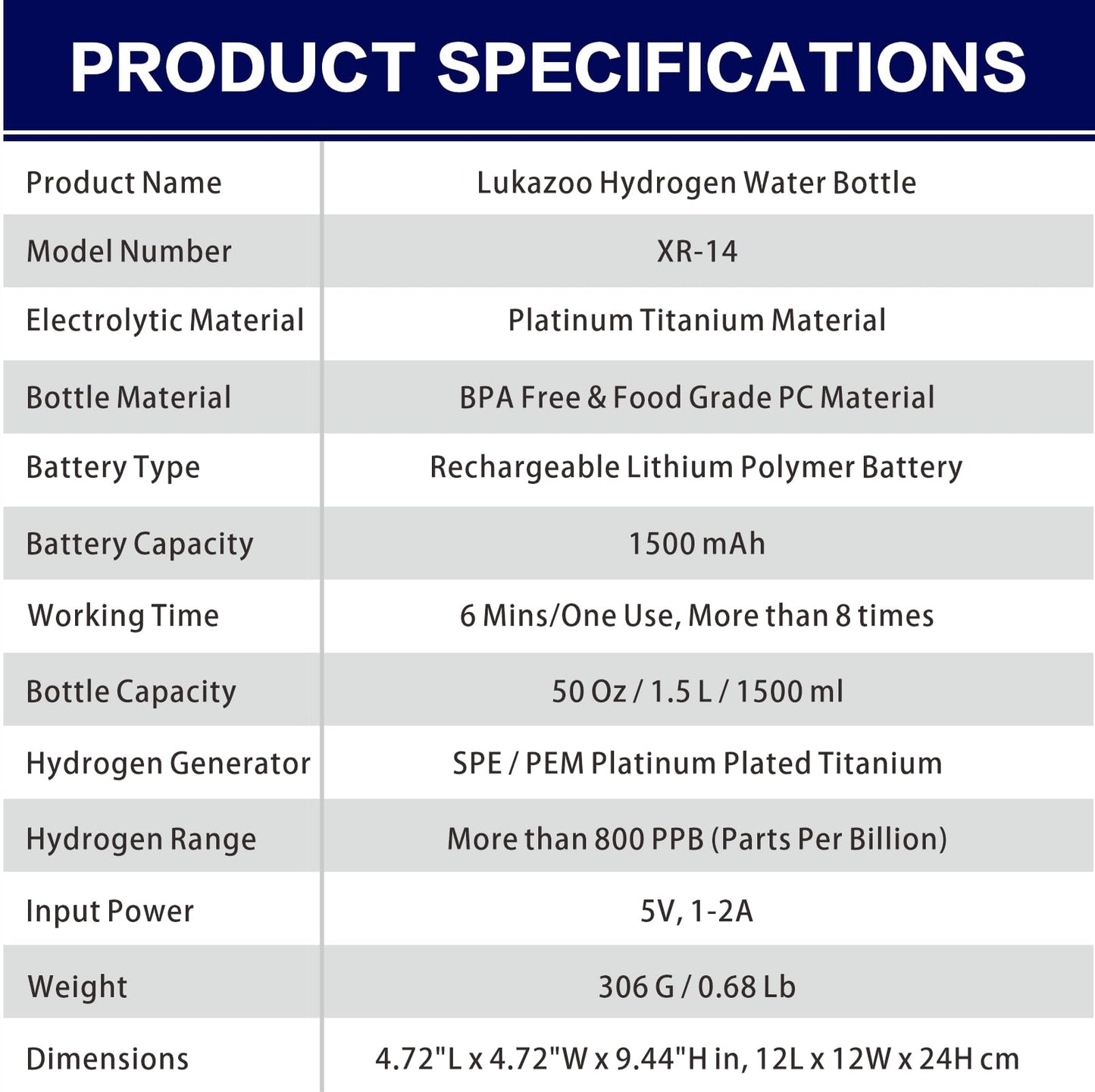 50Oz|1.5L Hydrogen Water Bottle with Latest SPE PEM Technology Water Ionizer, Hydrogen Water Generator Improve Water in 6 Minutes for Home, Office, Travel, Outdoor Adventures